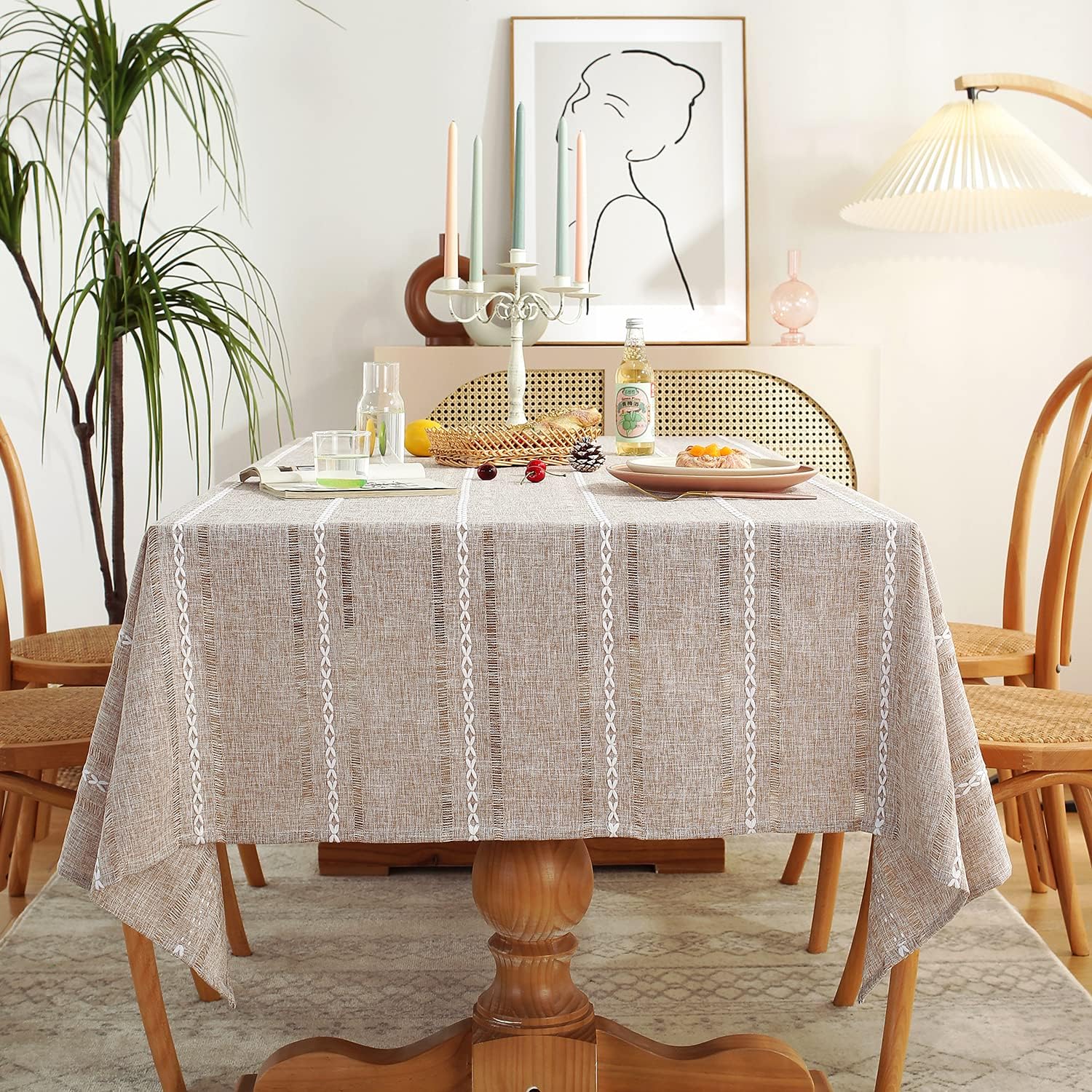 Detalle de Chassic 60 x 84 Inches Farmhouse Style Linen Tablecloth in Light Coffee