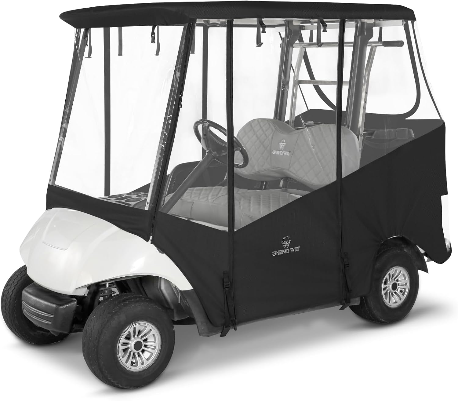 Detalle de CHENGWEI Golf Cart Rain Cover 2 Passenger for Yamaha G29 Drive – 4-Sided Roll Up Enclosure