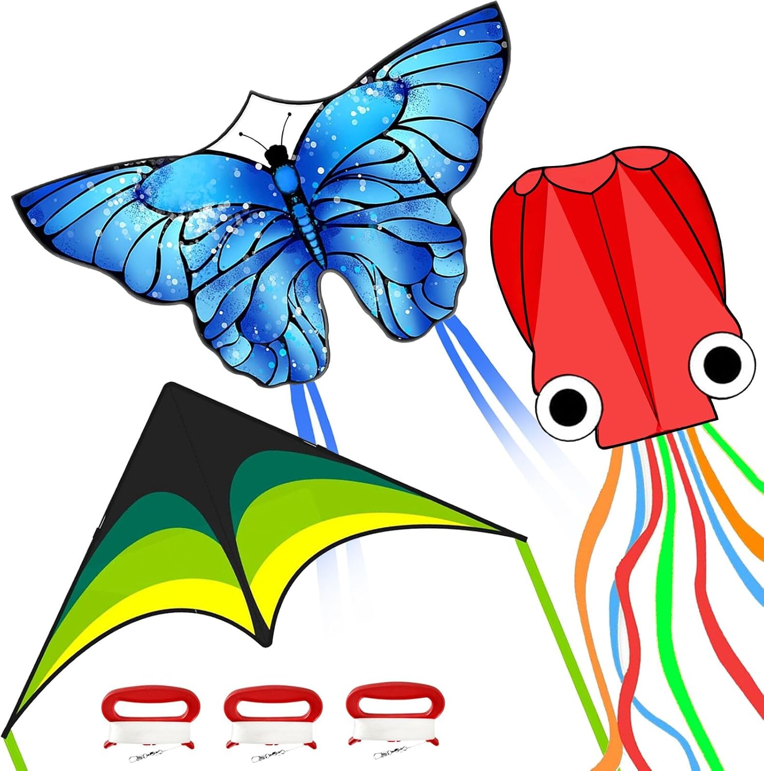 Detalle de Kites for Kids & Adults Beach Kites Set for Beginners (Butterfly, Octopus & Triangular) — Kite String Included