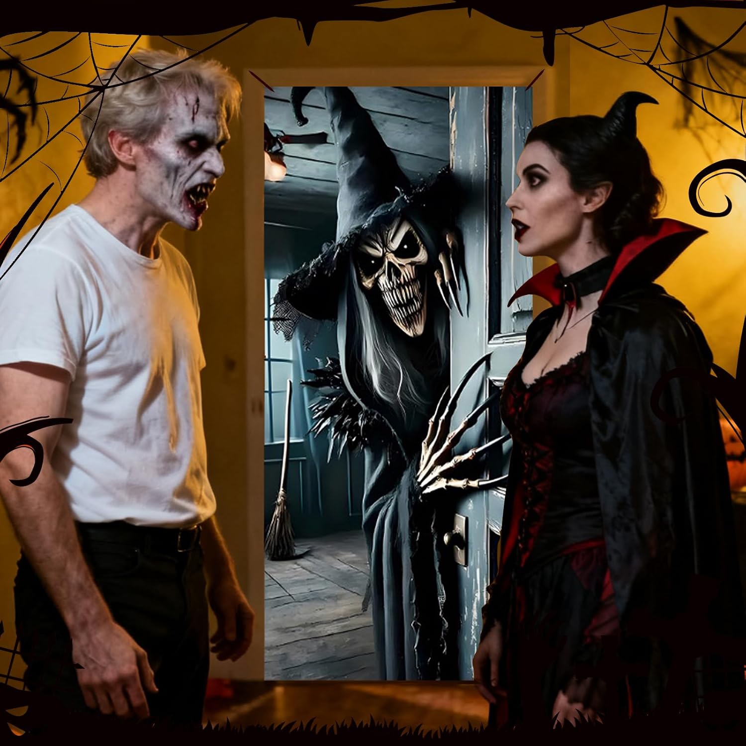 Thumbnail 4 de ILMFMY Halloween-deurbanner 180 x 90 cm met heksenskelet van polyester