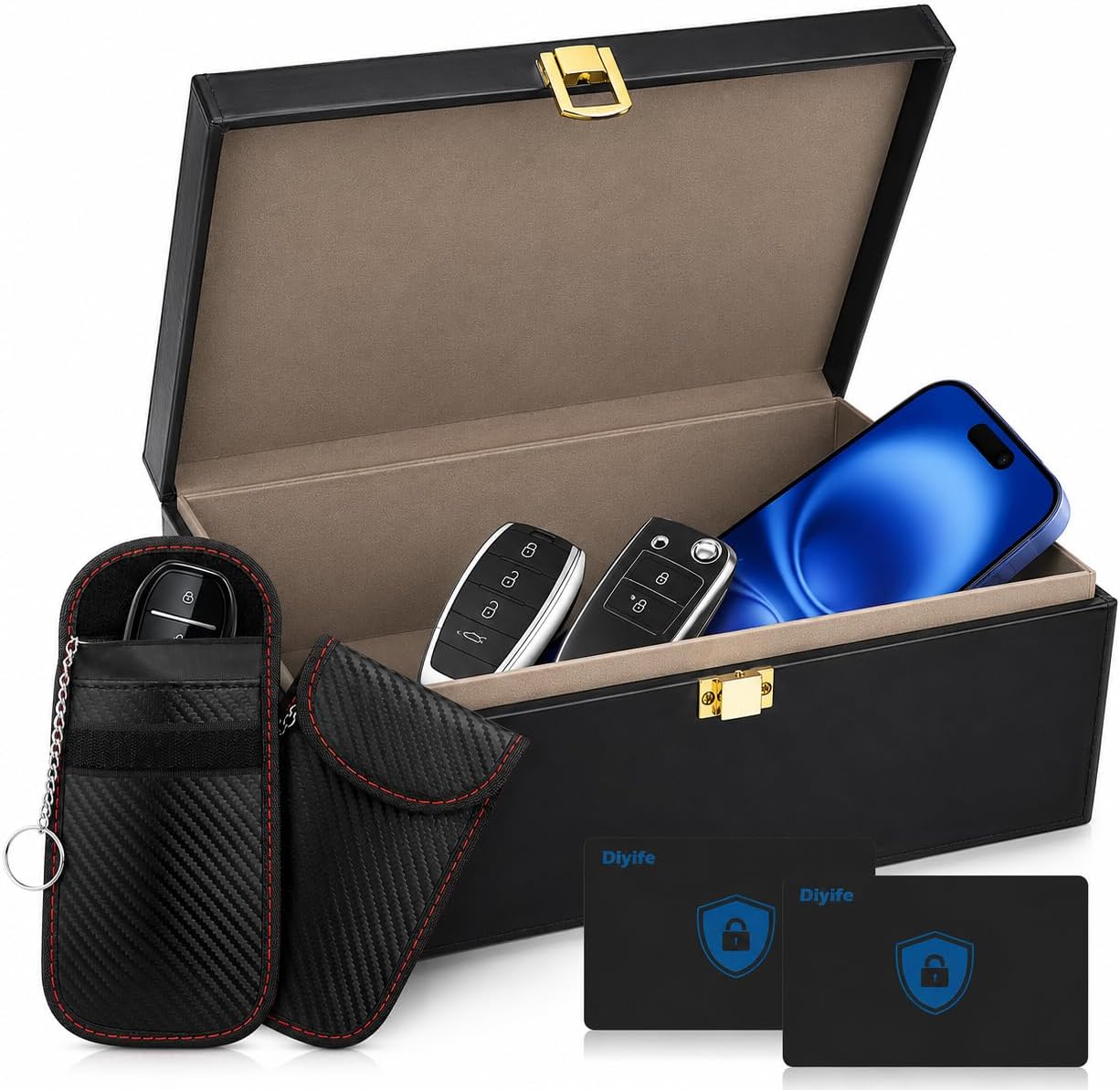 Detalle de Diyife XL Faraday Box for Car Keys & Phones – Double Protection with 8–12 Key Capacity