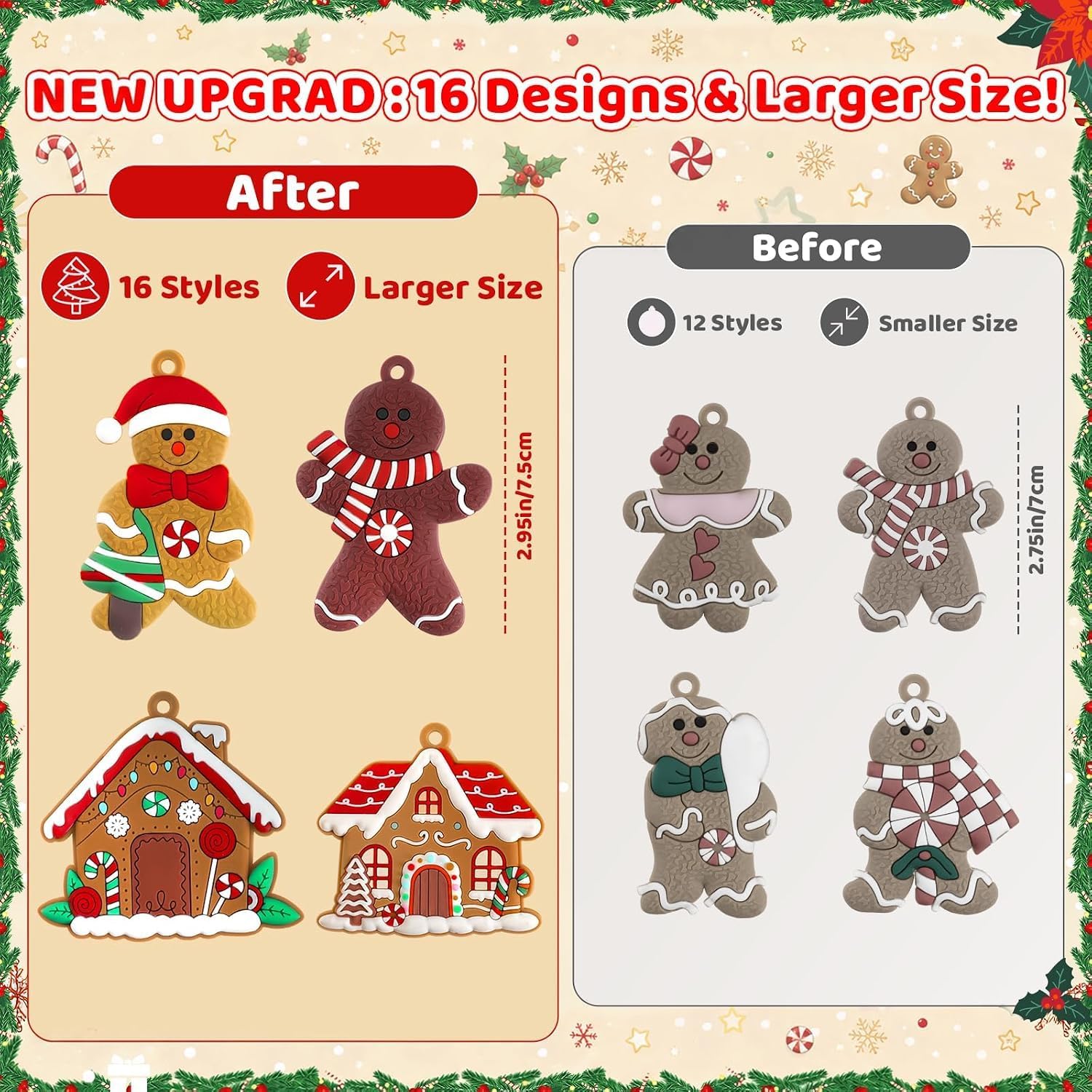 Detalle de Kockuu Gingerbread Christmas Ornaments, 3-Inch