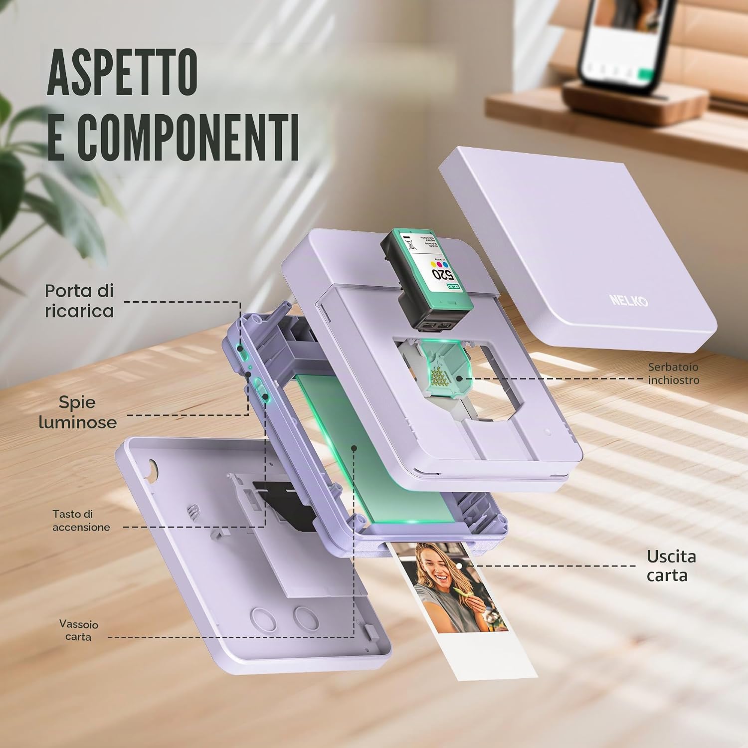 Detalle 2 de Nelko PP01: stampante fotografica portatile con 100 fogli inclusi