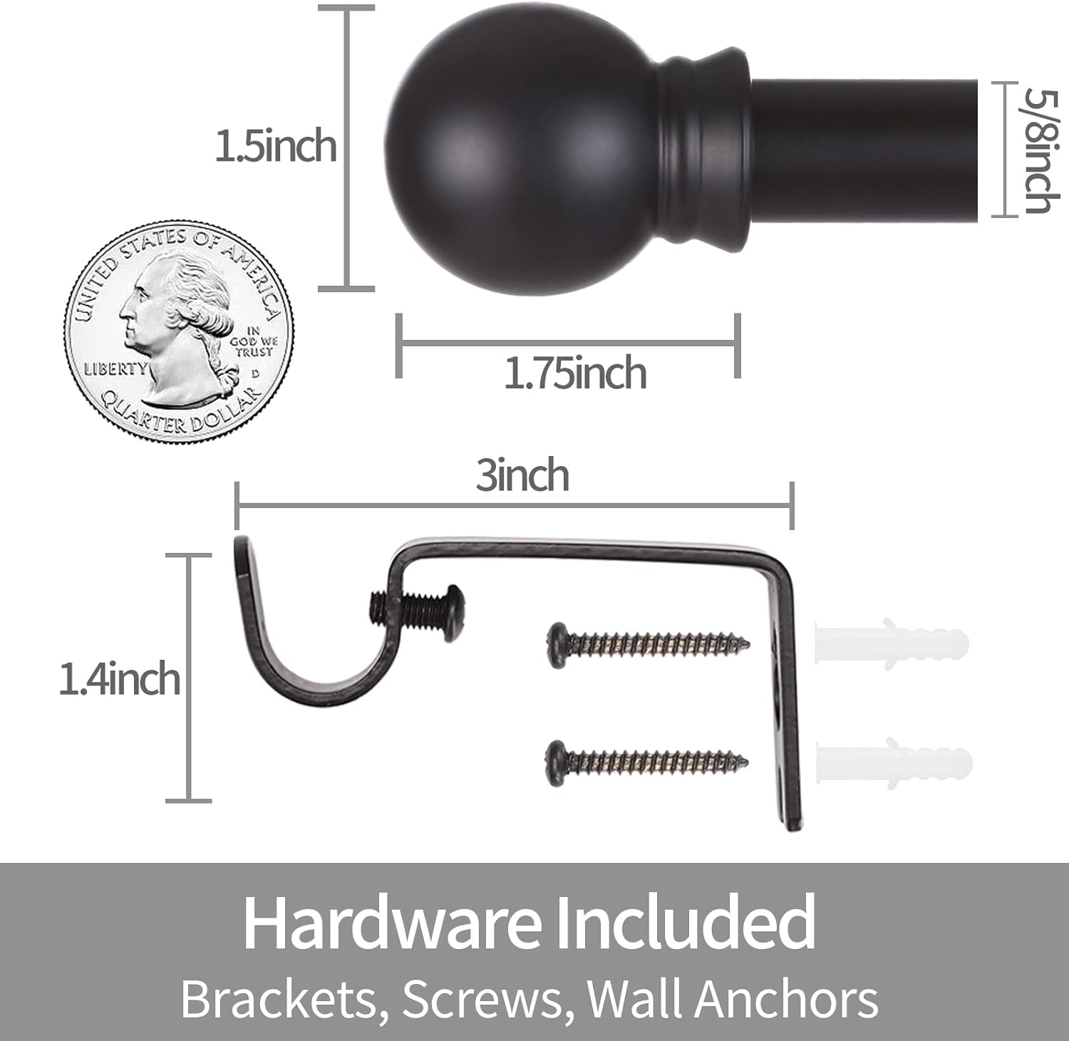 Thumbnail 2 de Thestoa Adjustable Curtain Rods (48 to 84-92 inch) in 5/8" Matte Black Stainless Steel