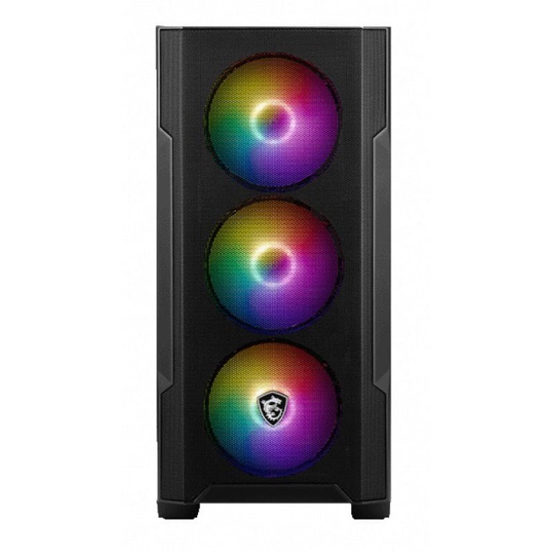 Detalle de MSI MAG FORGE M100R: chasis micro-ATX con cristal templado y ARGB para configuración gaming