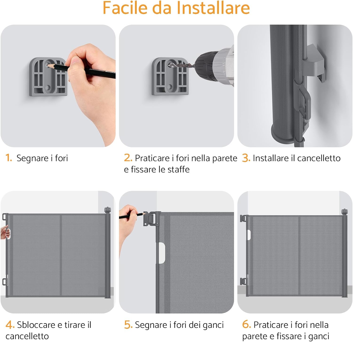 Thumbnail 4 de Maxetodo Cancelletto di Sicurezza Estensibile: barriera retrattile robusta per bambini e animali (0–140 cm)