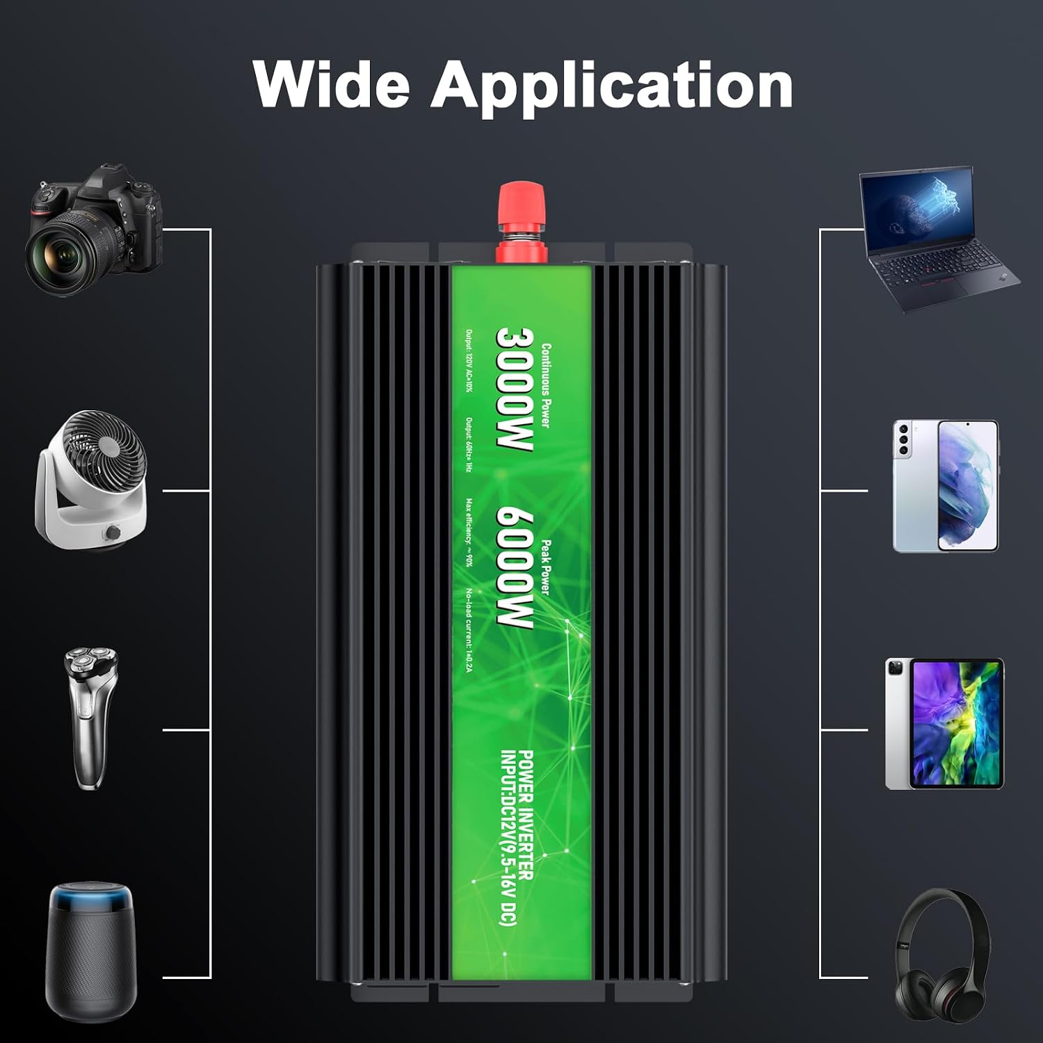Thumbnail 6 de HONOURLIGHT 4874849 3000W Power Inverter, 12V DC to 110/120V AC, LCD