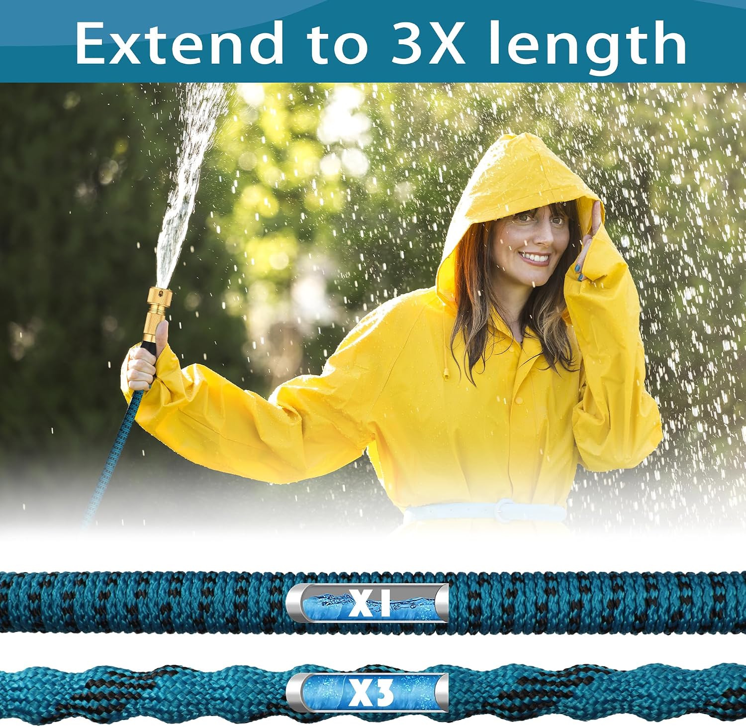 Detalle de 200ft Expandable Garden Hose Pipe with 10-Function Spray Gun and 2-in-1 Quick Fittings