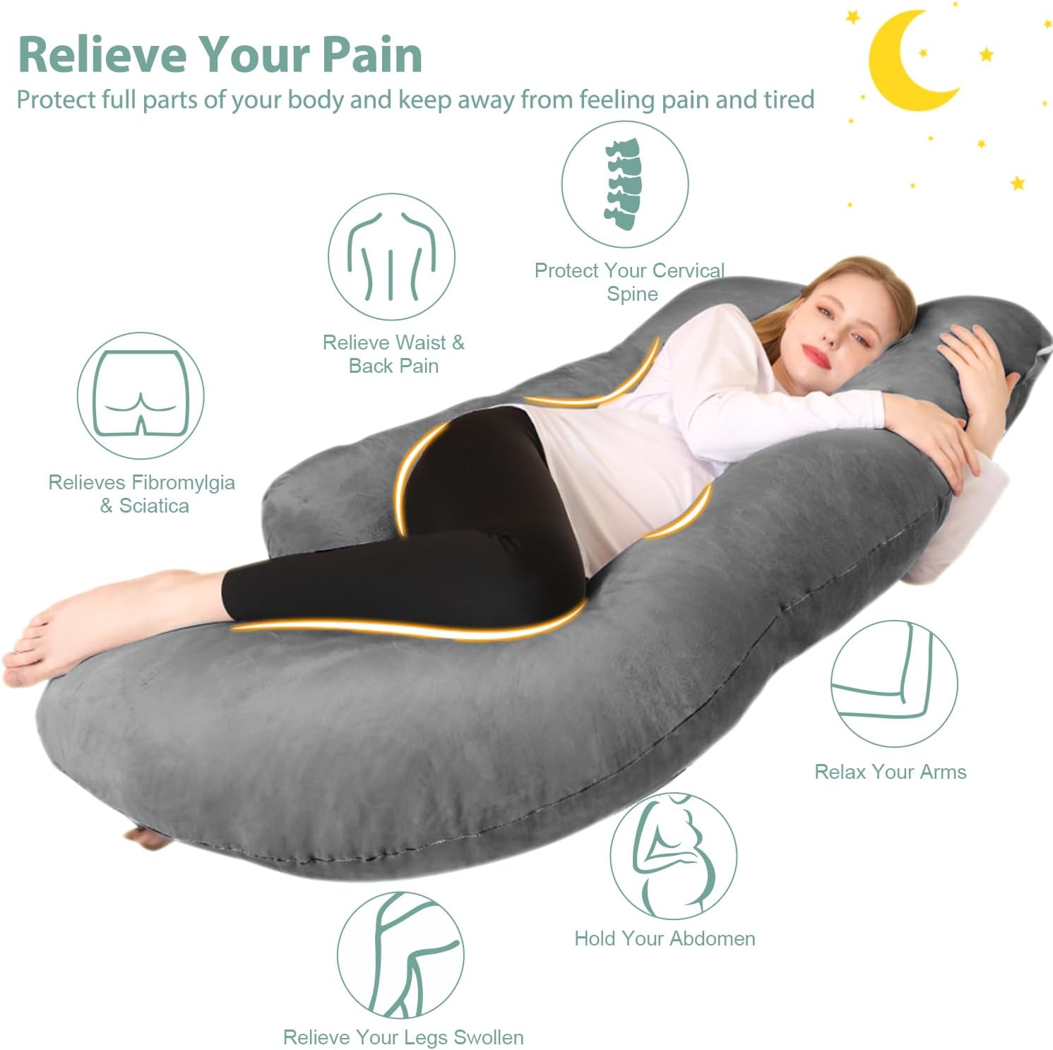 Thumbnail 1 de Chilling Home 55-Inch J-Shaped Pregnancy Pillow for Sleeping