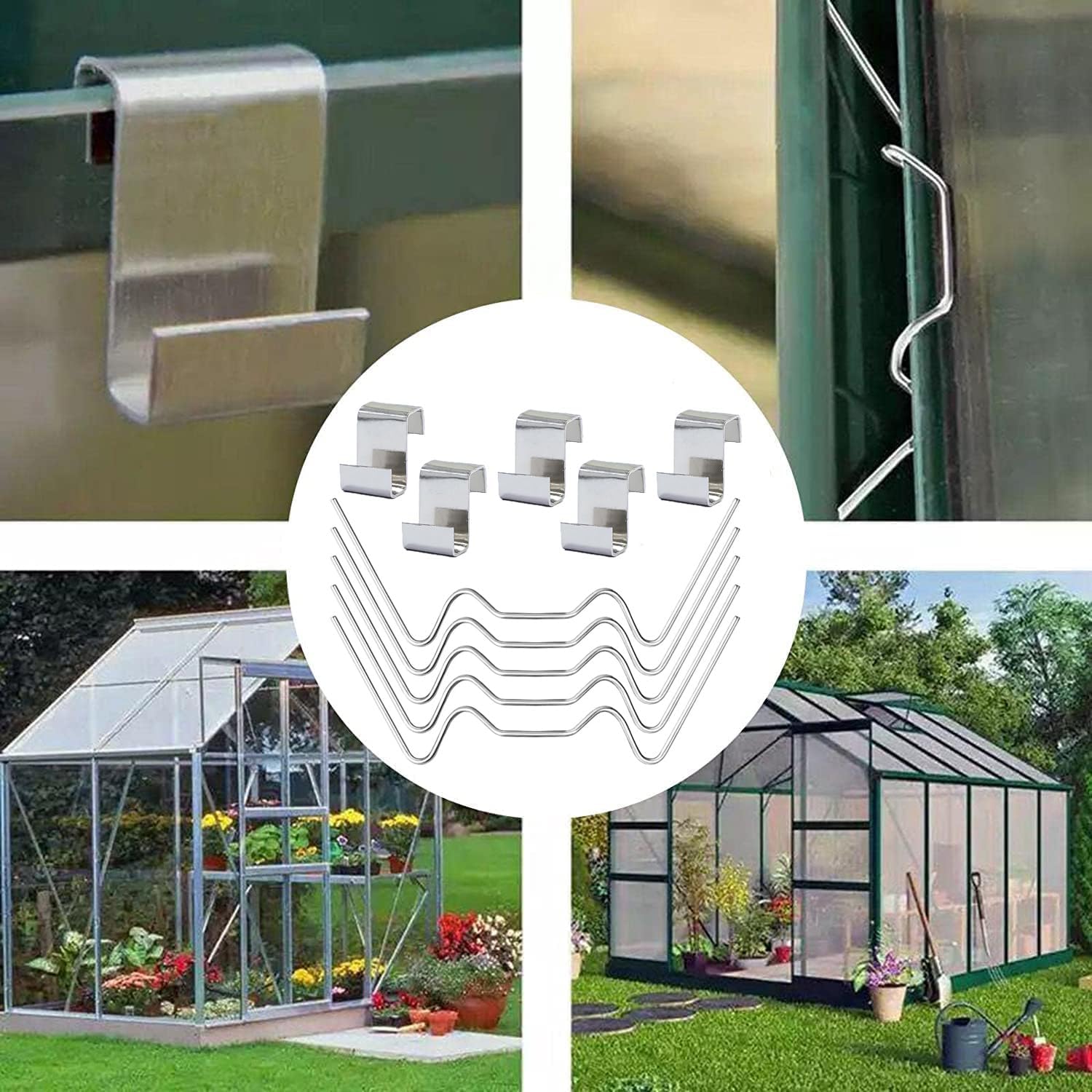 Detalle de 50 pcs Greenhouse Glass Clips (25 W Glazing Clips & 25 Z Overlap Clips) – Stainless Steel glazing fixing clips for glass panels
