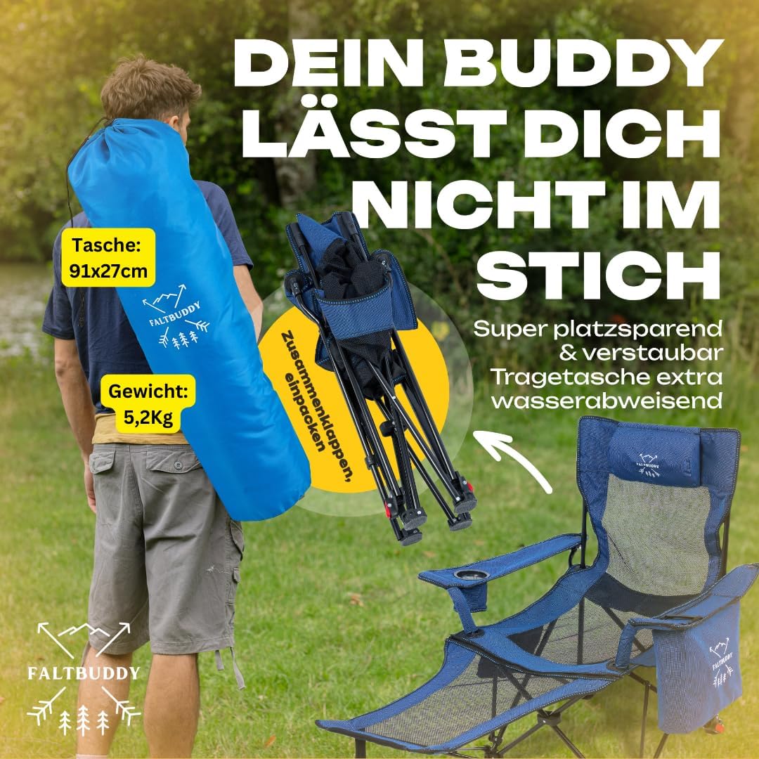 Thumbnail 5 de Faltbuddy Campingstuhl faltbar & Liegestuhl klappbar 2in1 – XXL Kühltasche, blau, bis 180 kg