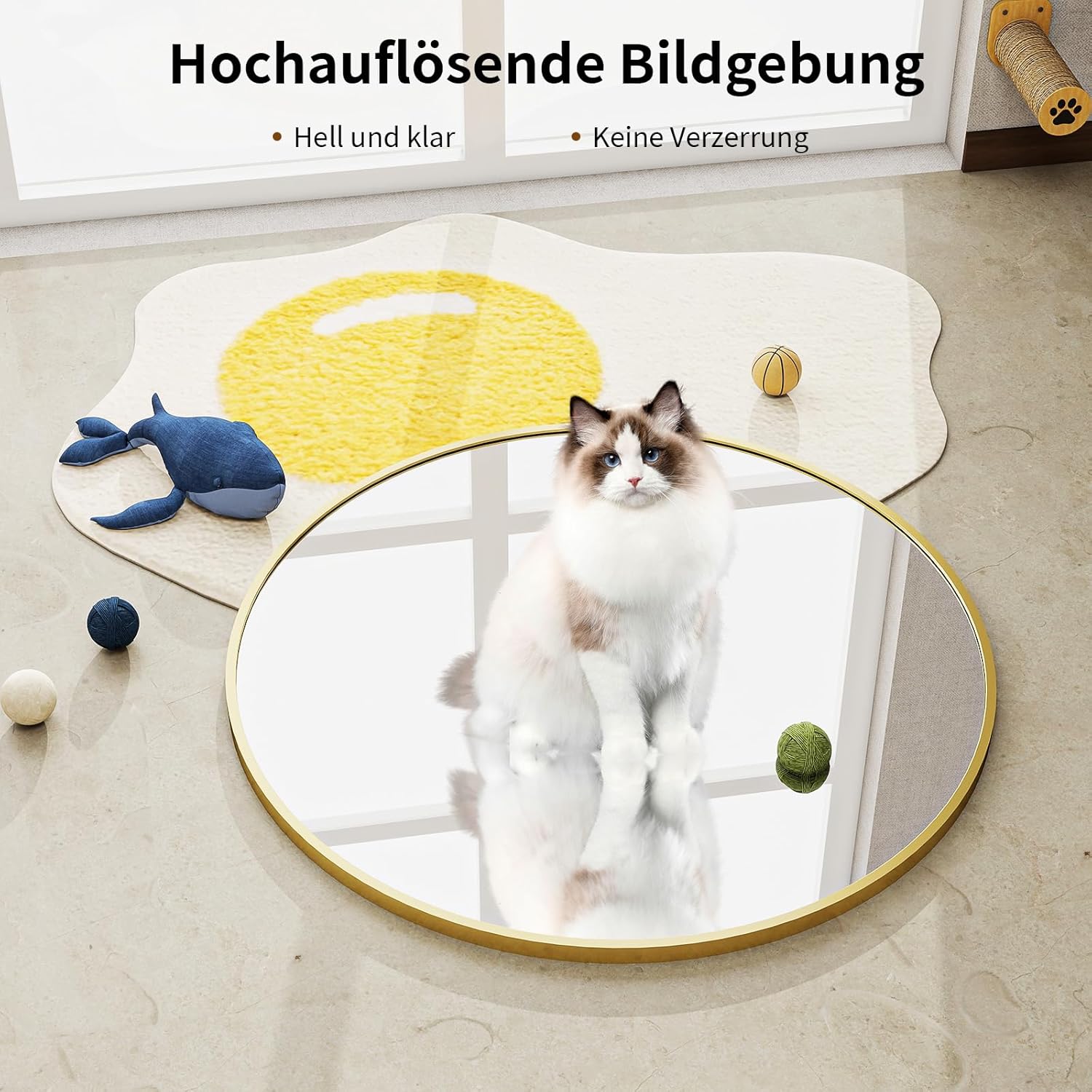Detalle de BEAUTYPEAK 90 cm runder Wandspiegel mit Aluminiumrahmen (gold) – bruchsicheres Glas für Bad, Schlafzimmer & Wohnzimmer
