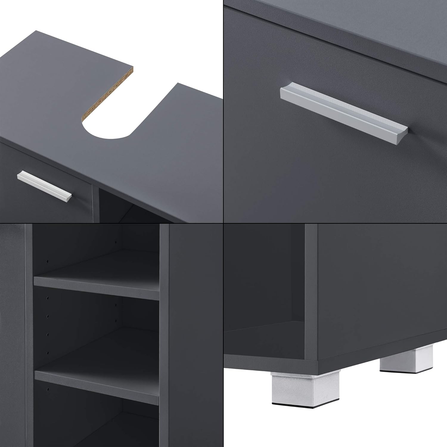 Detalle de Mobile sottolavabo da Terra con Armadietto e 3 Ripiani Regolabili – Grigio Scuro (56x60x31 cm) per Bagno