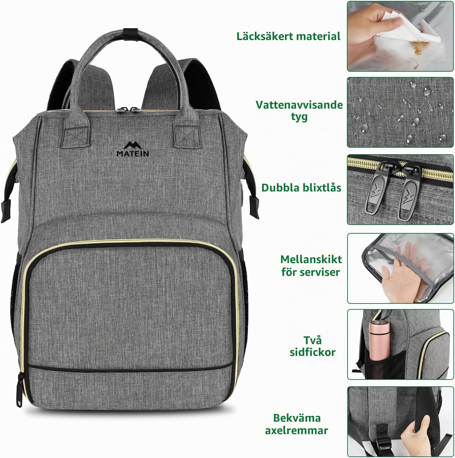 Detalle 1 de MATEIN ryggsäck med kylfack, laptopfack för 15,6 tum och 18 liter