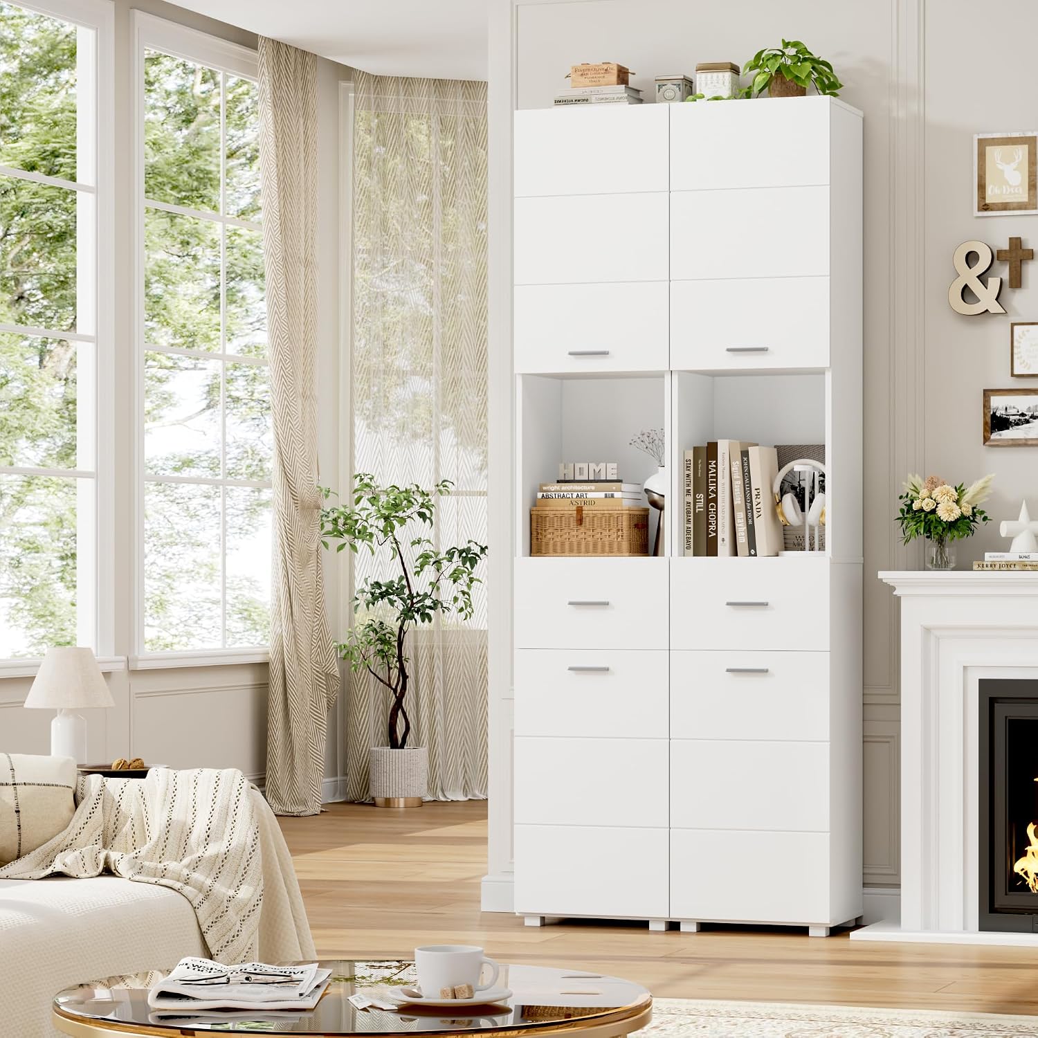Detalle de FOREHILL 180cm Tall Bathroom Cabinet, Slim White Storage with Drawer