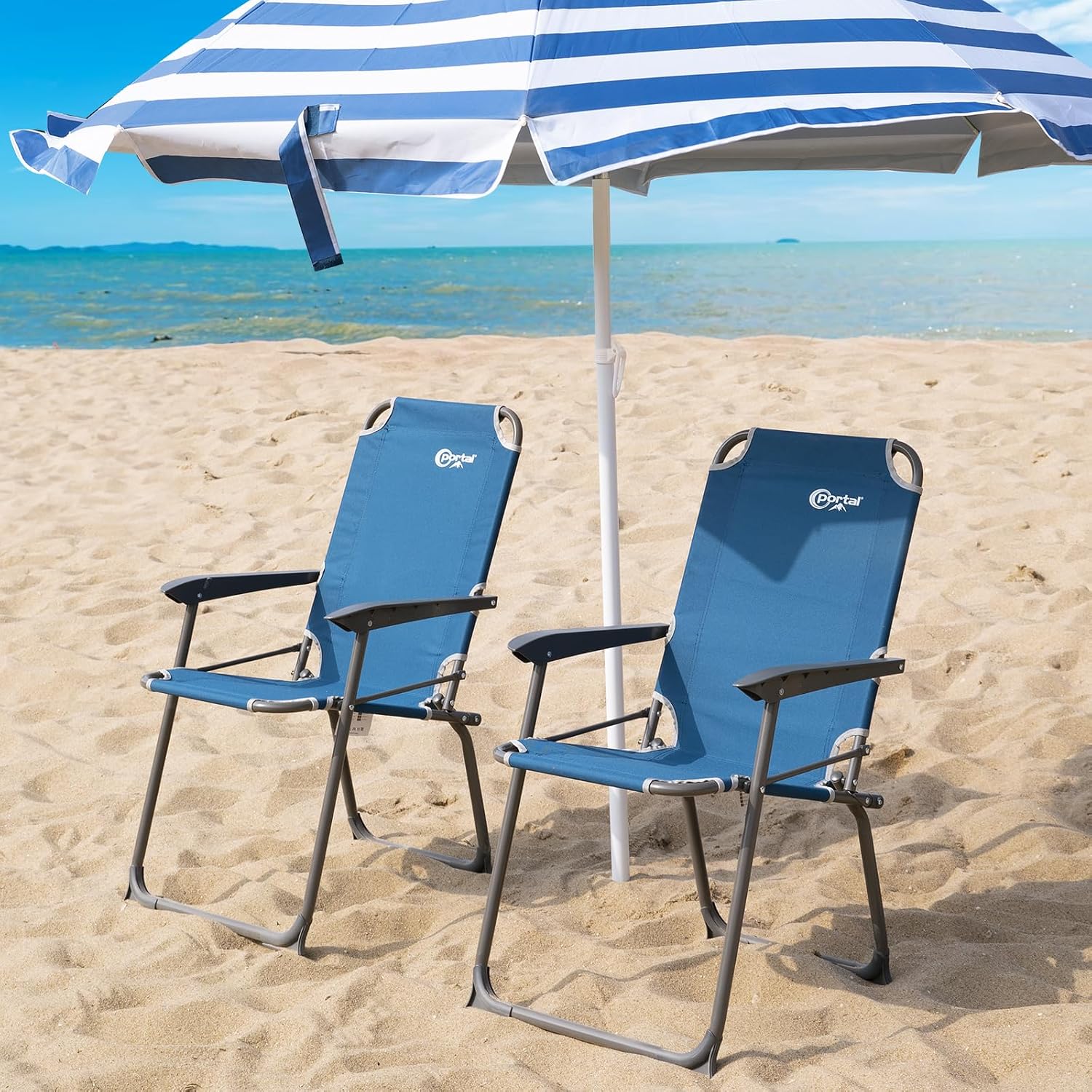 Detalle de Portal Campingstuhl faltbar Klappstuhl Camping bis 150 kg belastbar, leicht & komfortabel – Blau