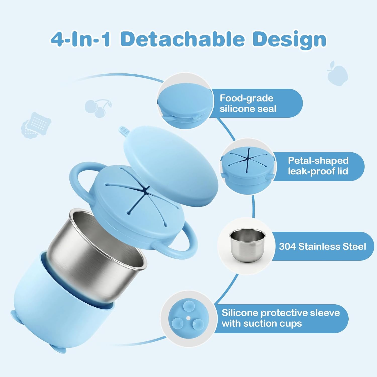 Thumbnail 4 de Daximo Toddler Snack Cups, 2-Pack with Suction Bases, Stainless Steel and Silicone