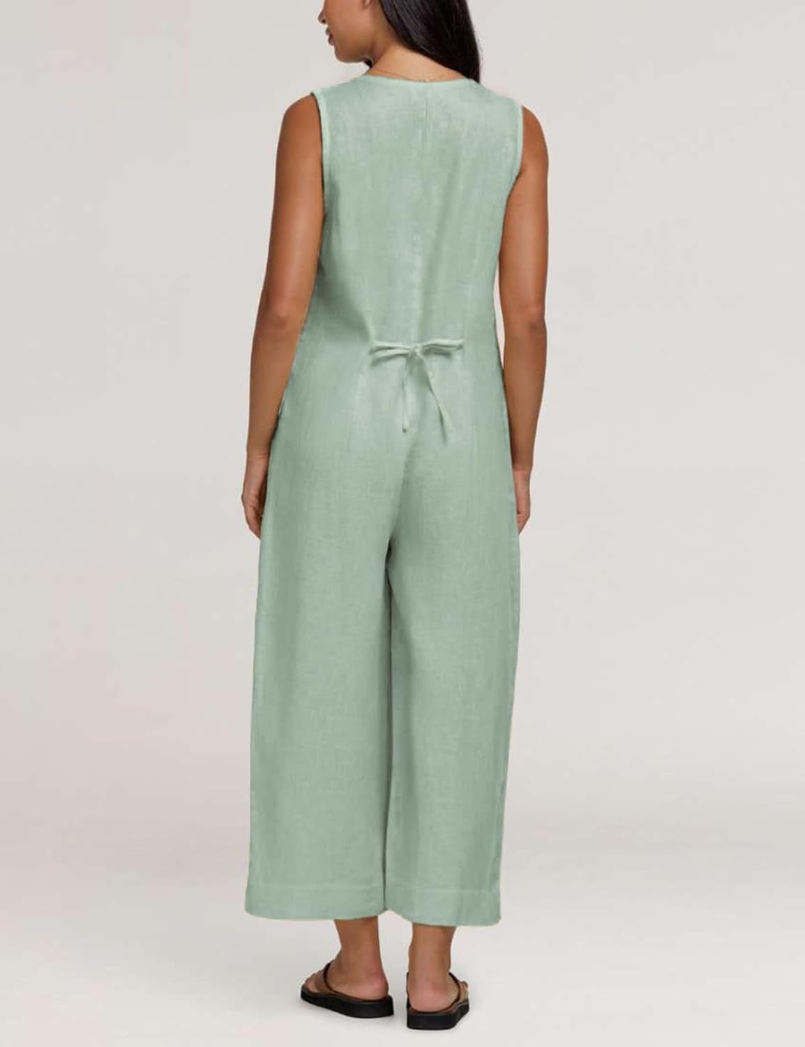 Detalle de Yeokou Women Button Down Cotton Linen Jumpsuit with Pockets