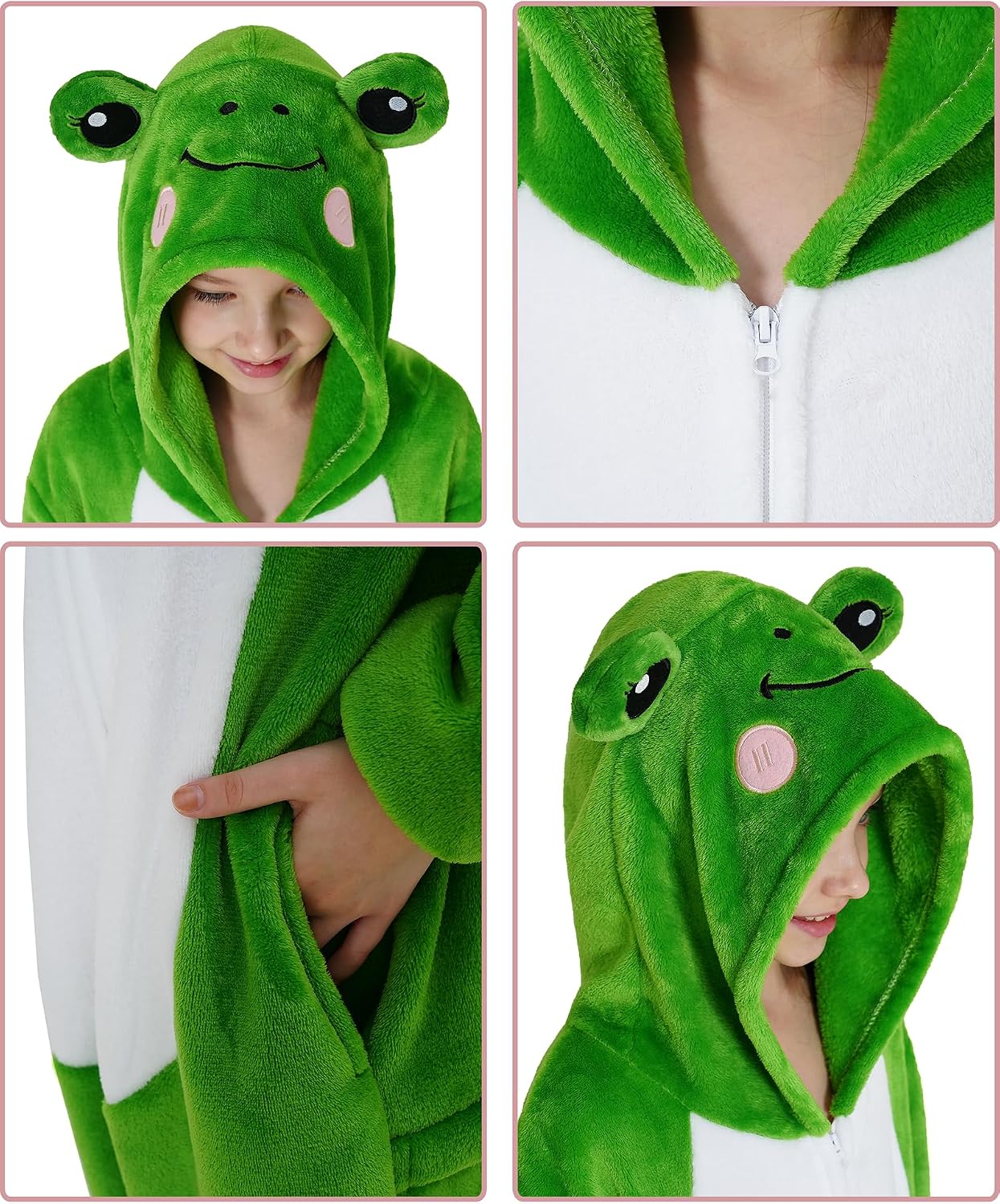 Thumbnail 4 de Dxilm Kids Frog Onesie Costume, Flannel Pajamas with Front Zipper and 3D Tail