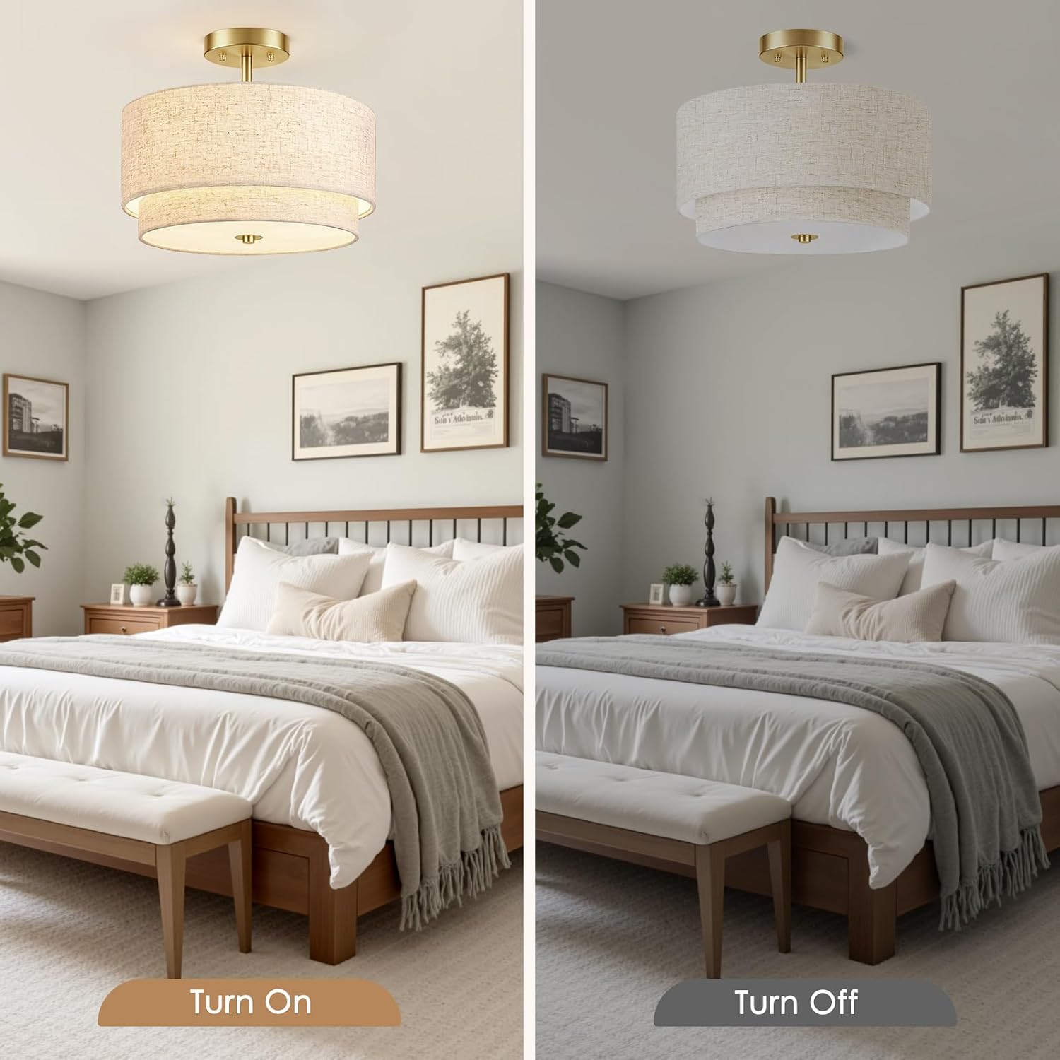 Detalle de Lanburch ceiling light 05 Semi-Flush Mount, 12.6-Inch Linen Shade, 3-Light