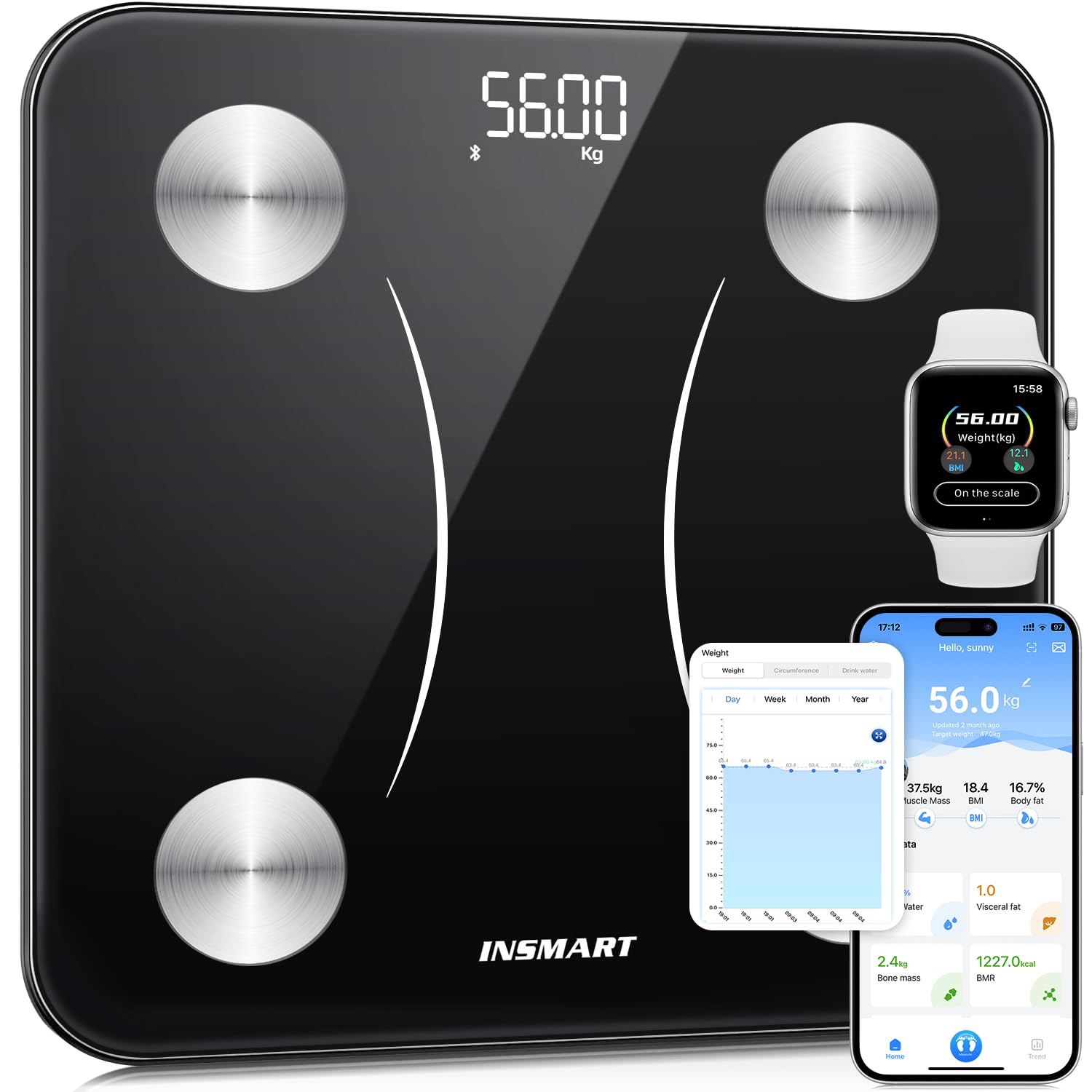 Thumbnail 6 de INSMART Personenwaage Digital mit Bluetooth – 30 × 30 cm