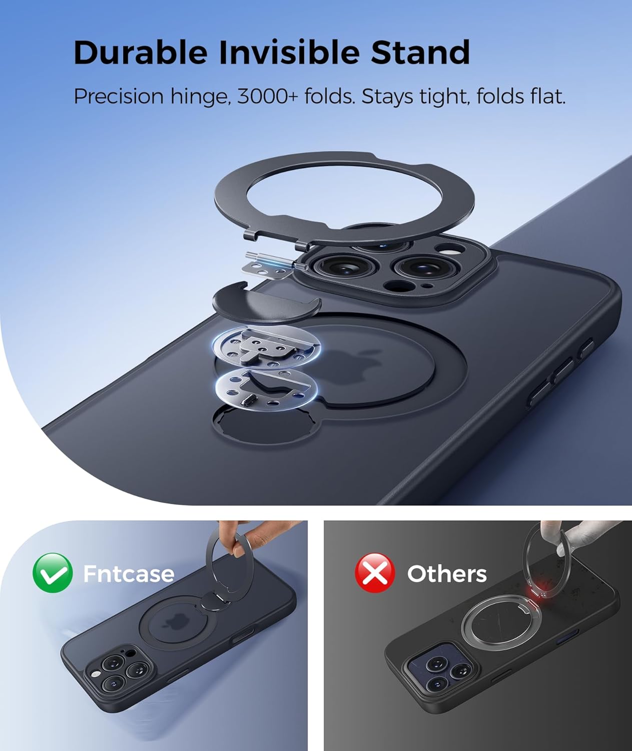 Detalle de FNTCASE for iPhone 16 Pro Max: 360 Spin Magnetic Stand Case with MagSafe, Screen Protector, and Full Camera Protection