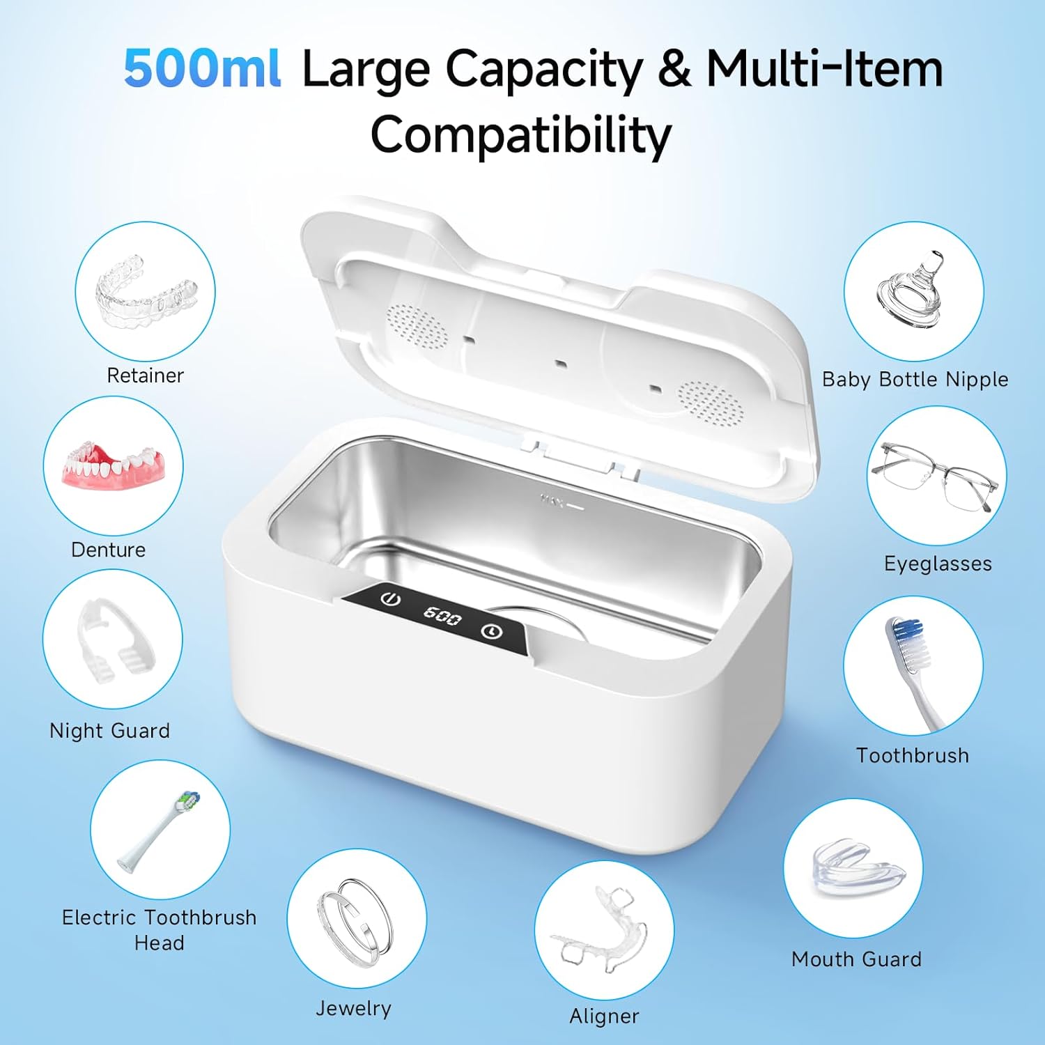 Detalle de 500ml Ultrasonic Retainer Cleaner with UV | 45kHz Digital Display