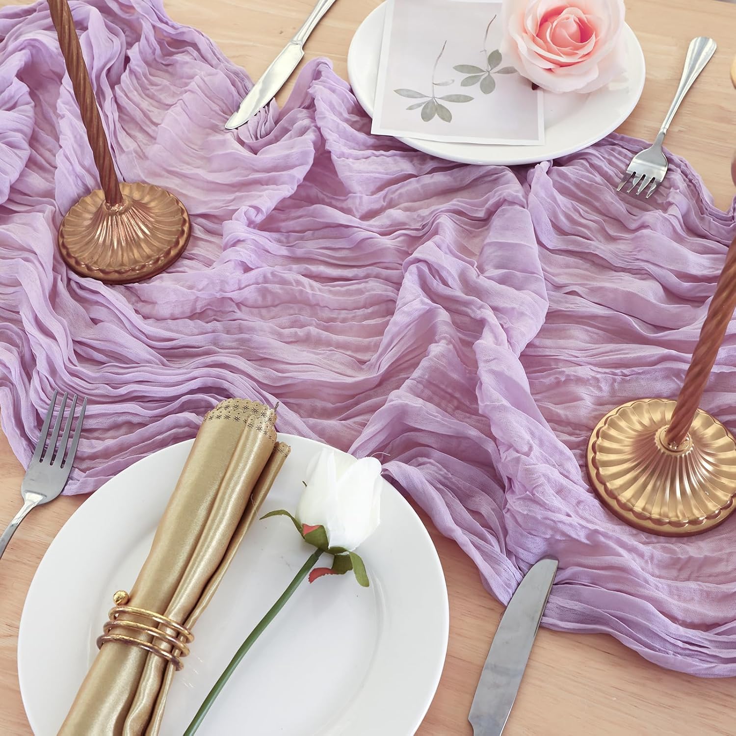 Thumbnail 4 de 8 Pack Lilac Purple Cheesecloth Table Runner (120 Inch) for Elegant Tablescape