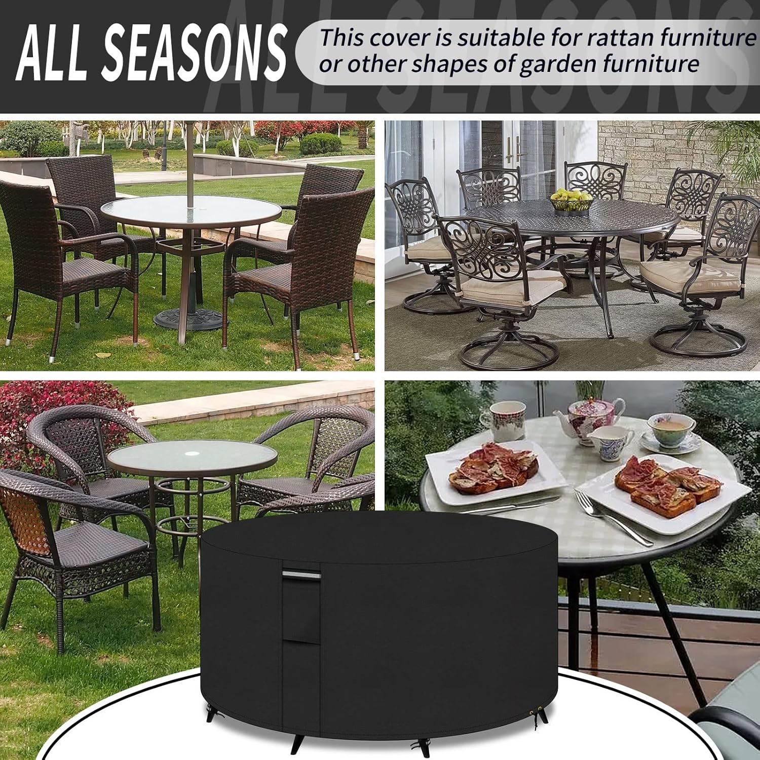 Thumbnail 6 de PATIO PLUS Garden Heavy Duty Round Table Cover 230x90cm – 600D Oxford, Windproof & Waterproof
