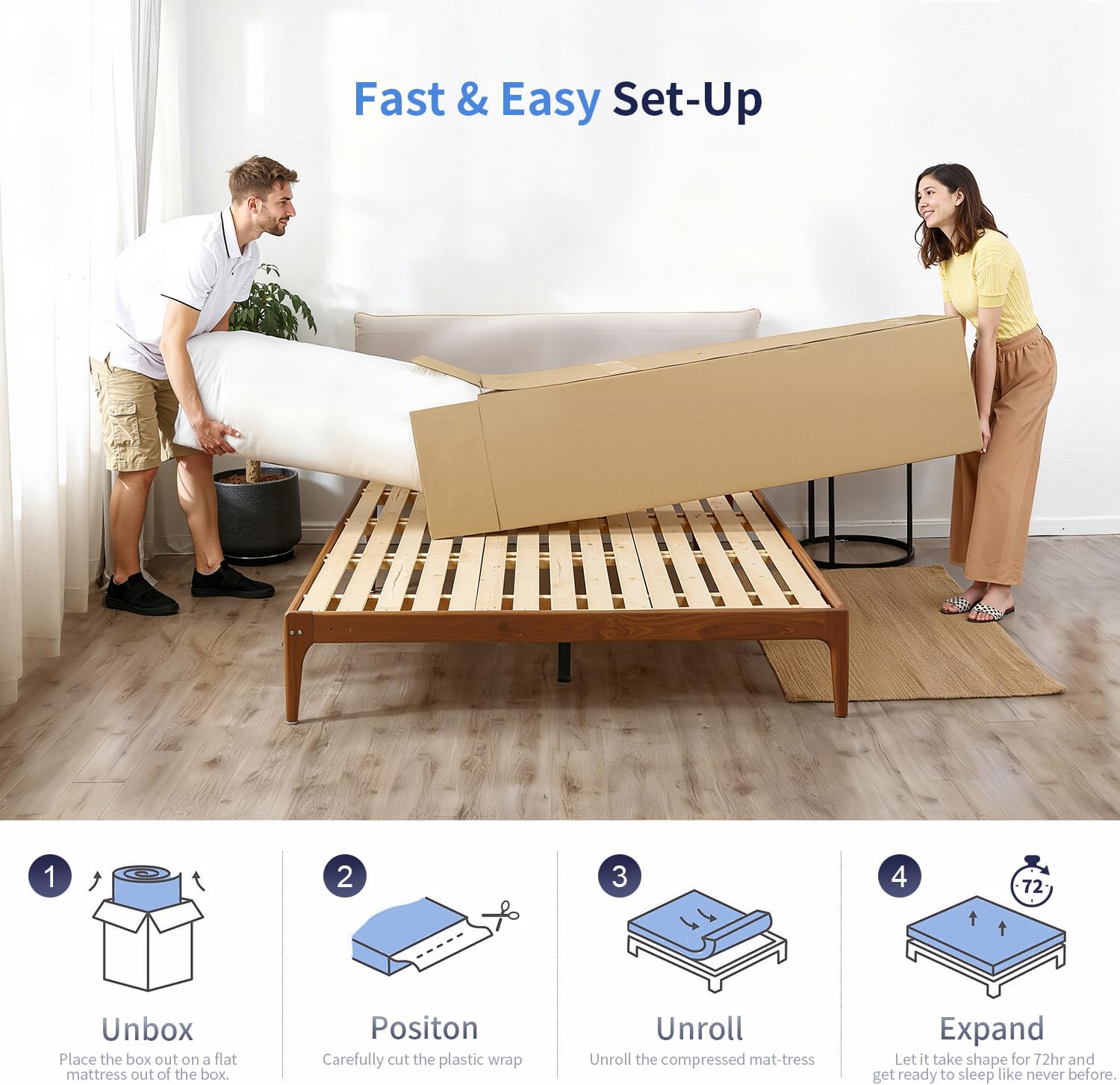 Thumbnail 3 de FDW MEM-8T138-White Twin Mattress, 8-Inch Gel Memory Foam, Medium Firm