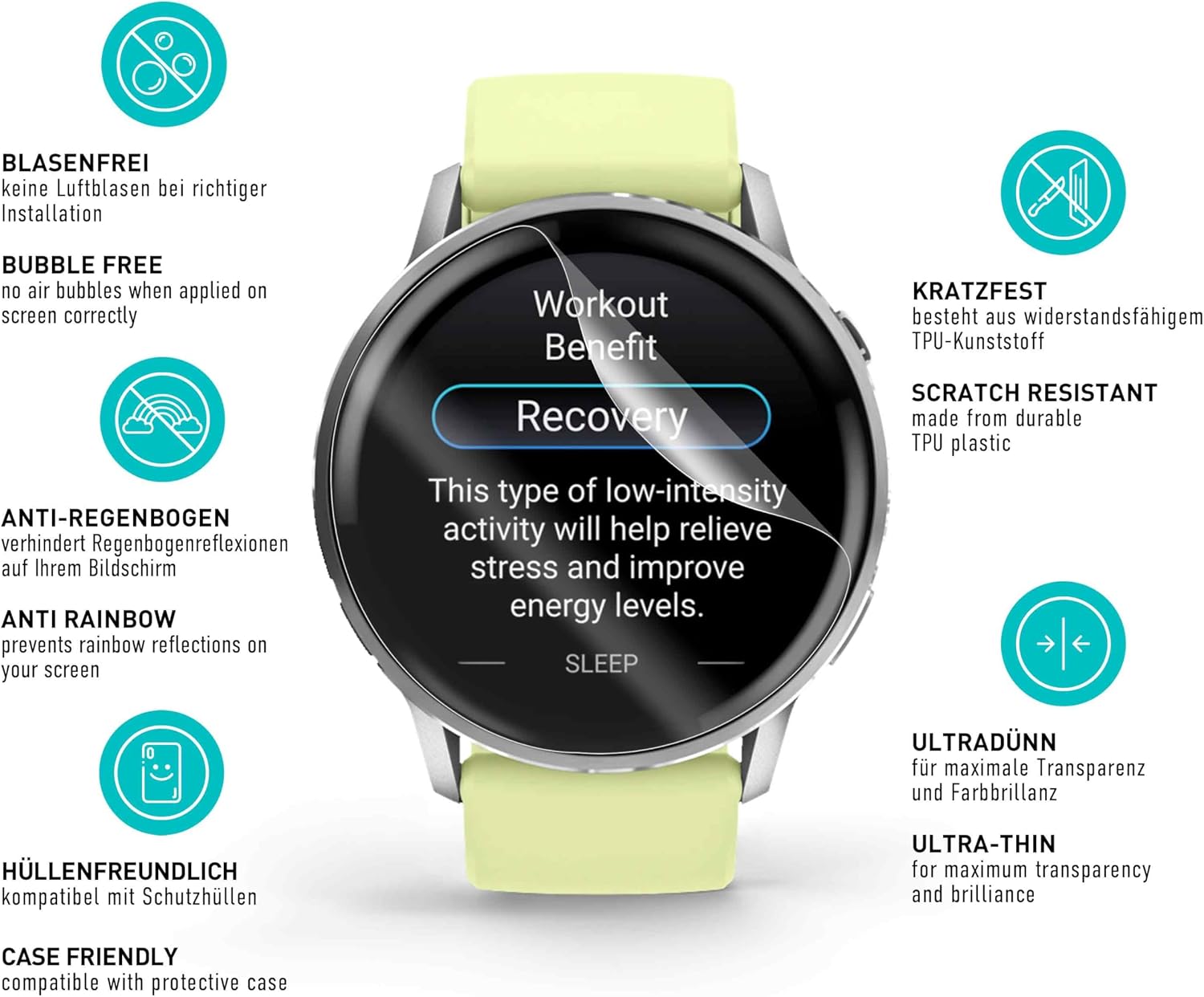 Detalle 1 de SmarTect 3Pack_TPU_Garmin_Venu_4_45mm TPU Screen Protector, 3-Pack