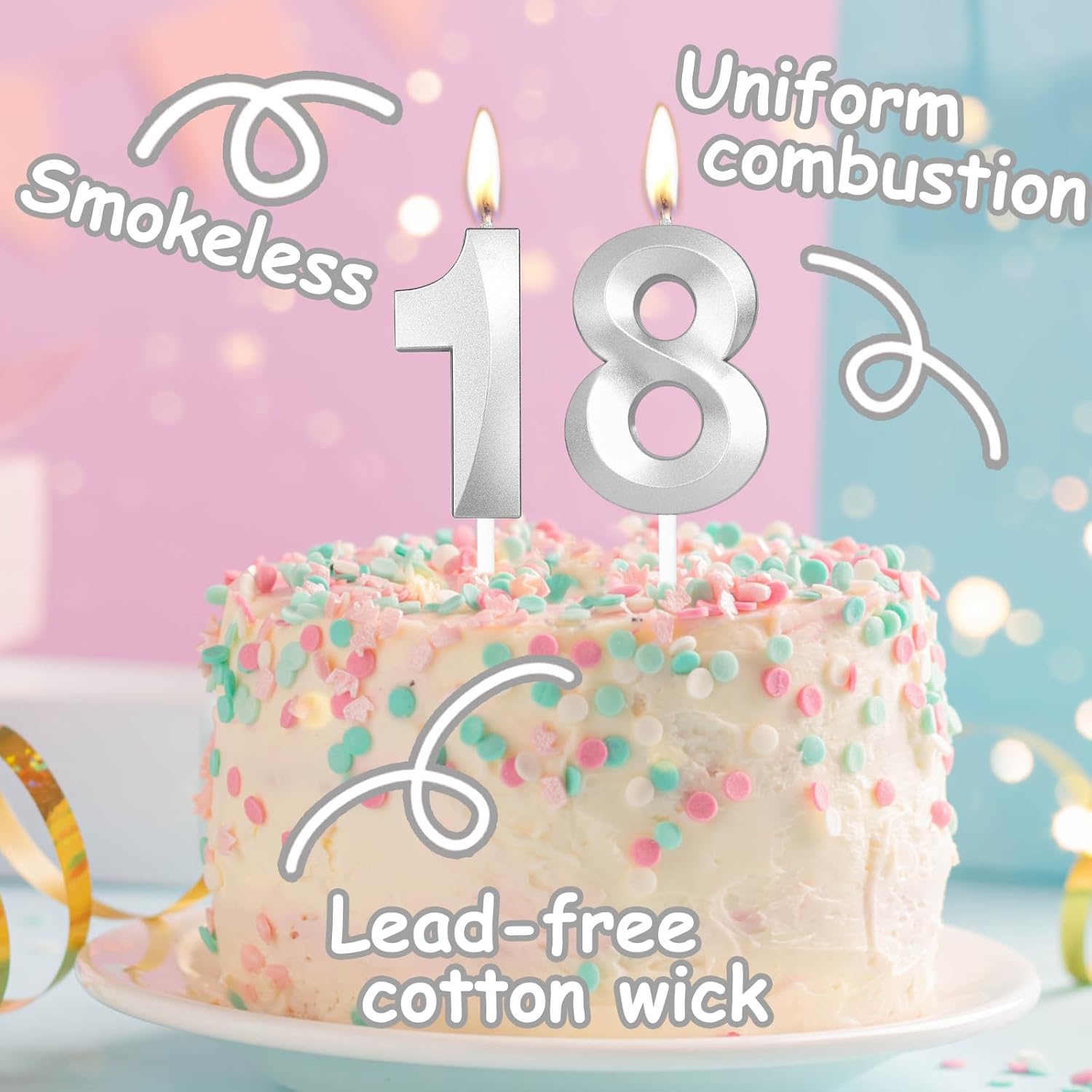 Detalle de Yiran 3D Birthday Candles, Silvery Number 27th – 2-Piece 3D Topper Candle for Cakes