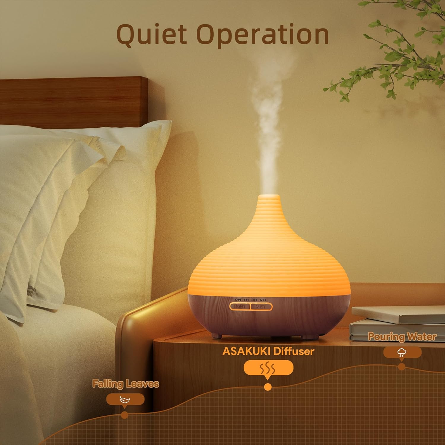 Detalle 2 de ASAKUKI 300ml Aroma Diffuser – Ultraschall-Diffusor
