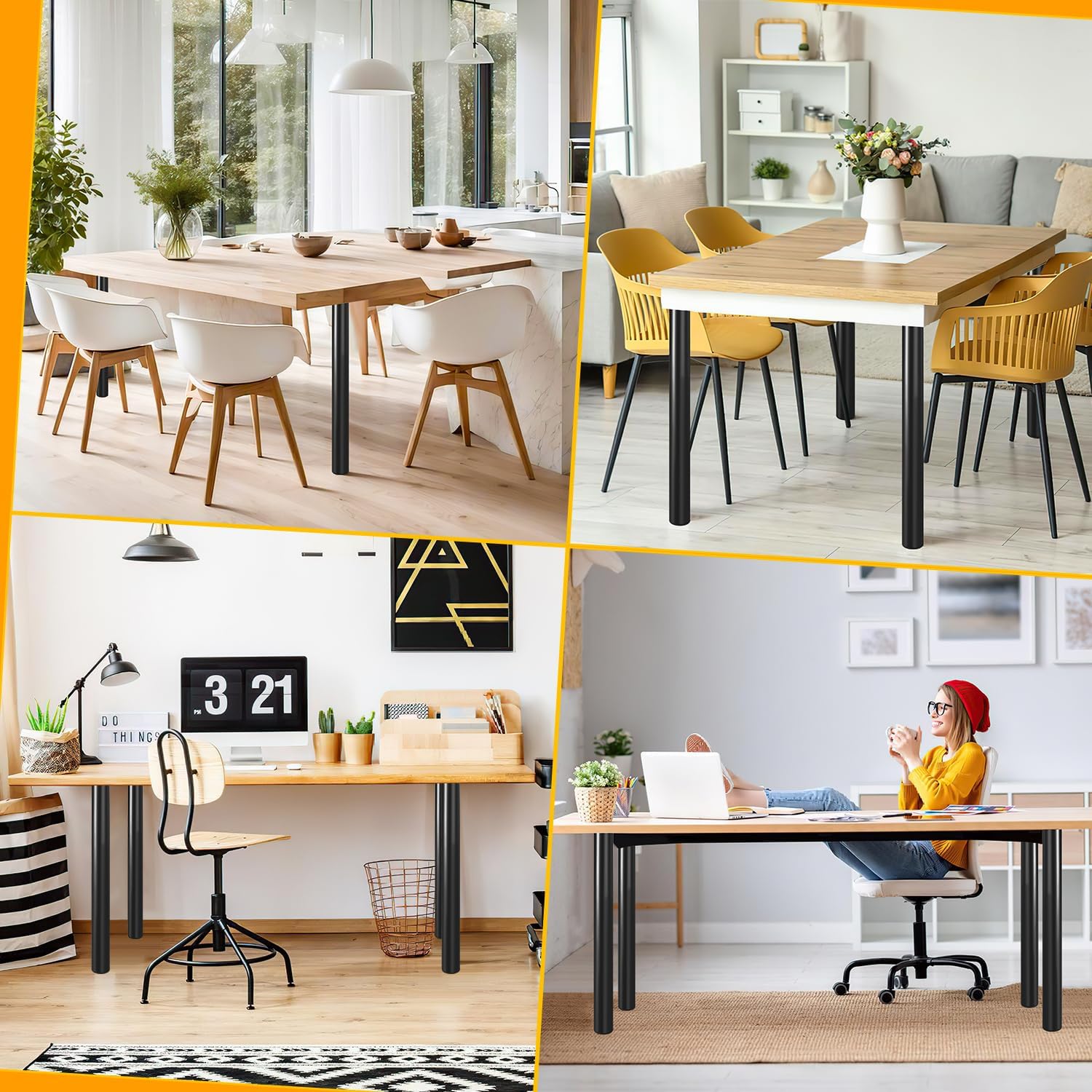 Thumbnail 5 de Pieds de table réglables en hauteur en métal noir – Lot de 4, 70 à 110 cm