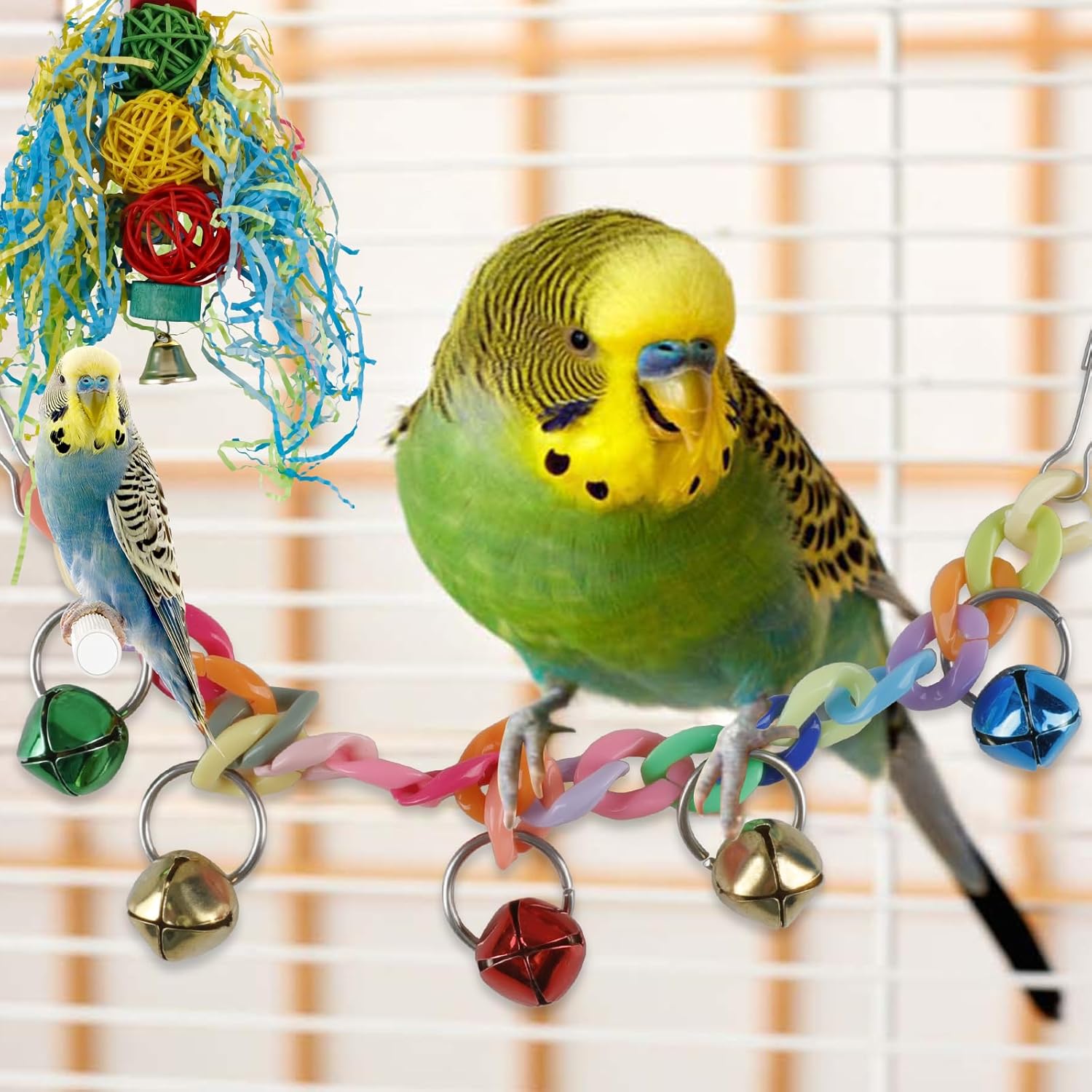 Detalle de 5PCS Bird Toys for Parakeet Cage – Swing, Rope Perch, Ladder & Bell Set