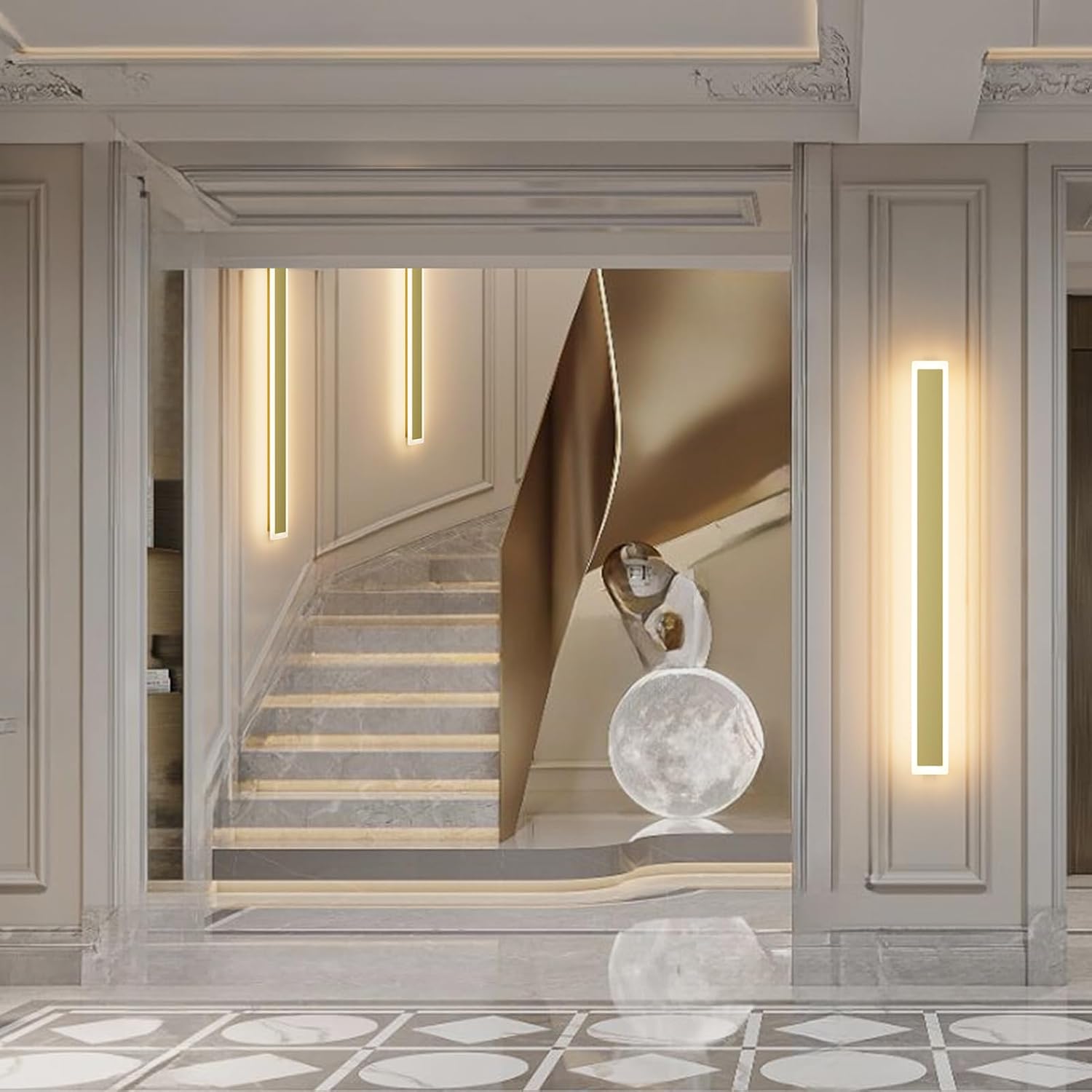 Detalle 2 de Aipsun HW603 2-Pack Gold Outdoor LED Wall Sconces, 39.4-Inch, 3000K