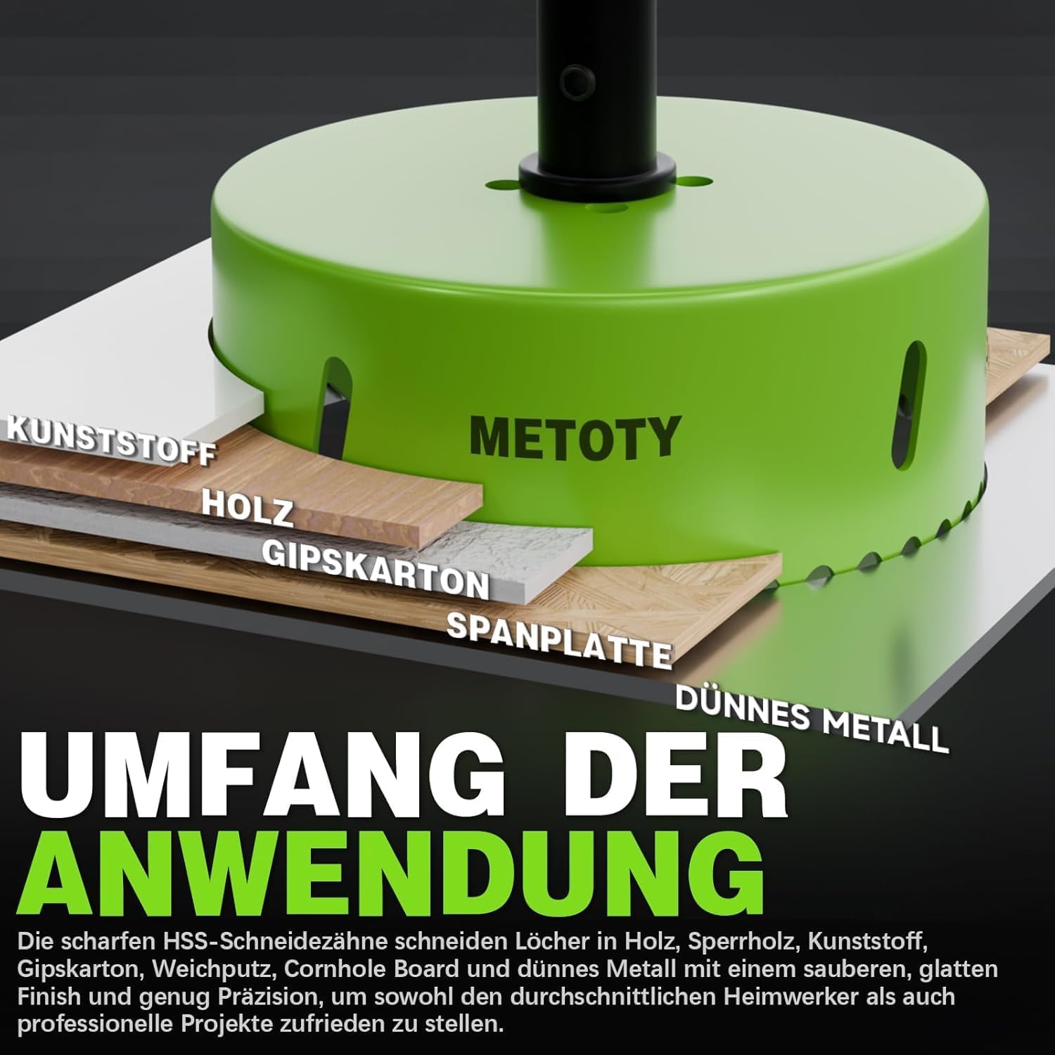 Thumbnail 2 de METOTY 48 mm Bi-Metall-Lochsäge (HSS M42) Universal mit Dreiecksschaft-Adapter & Zentrierbohrer