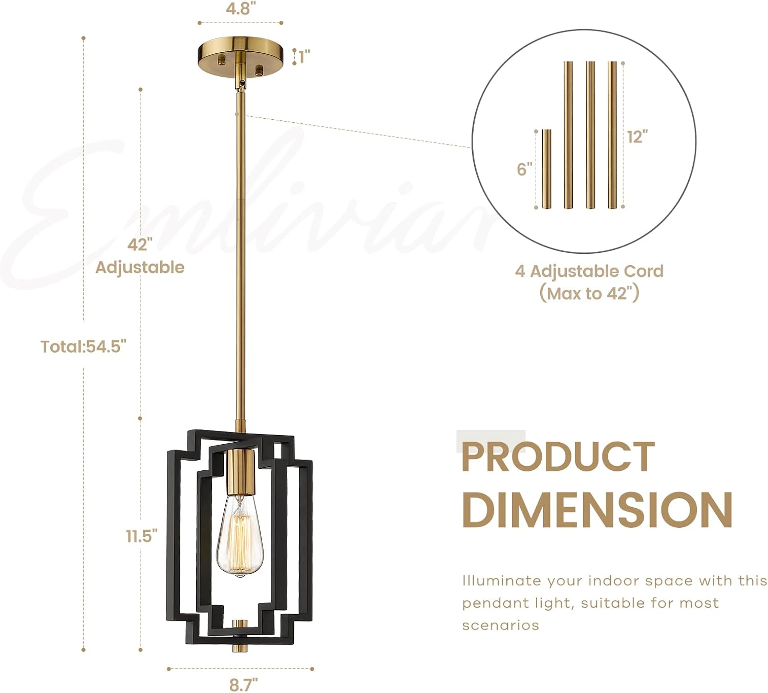 Detalle 2 de Emliviar Pendant Light, Black and Gold Finish