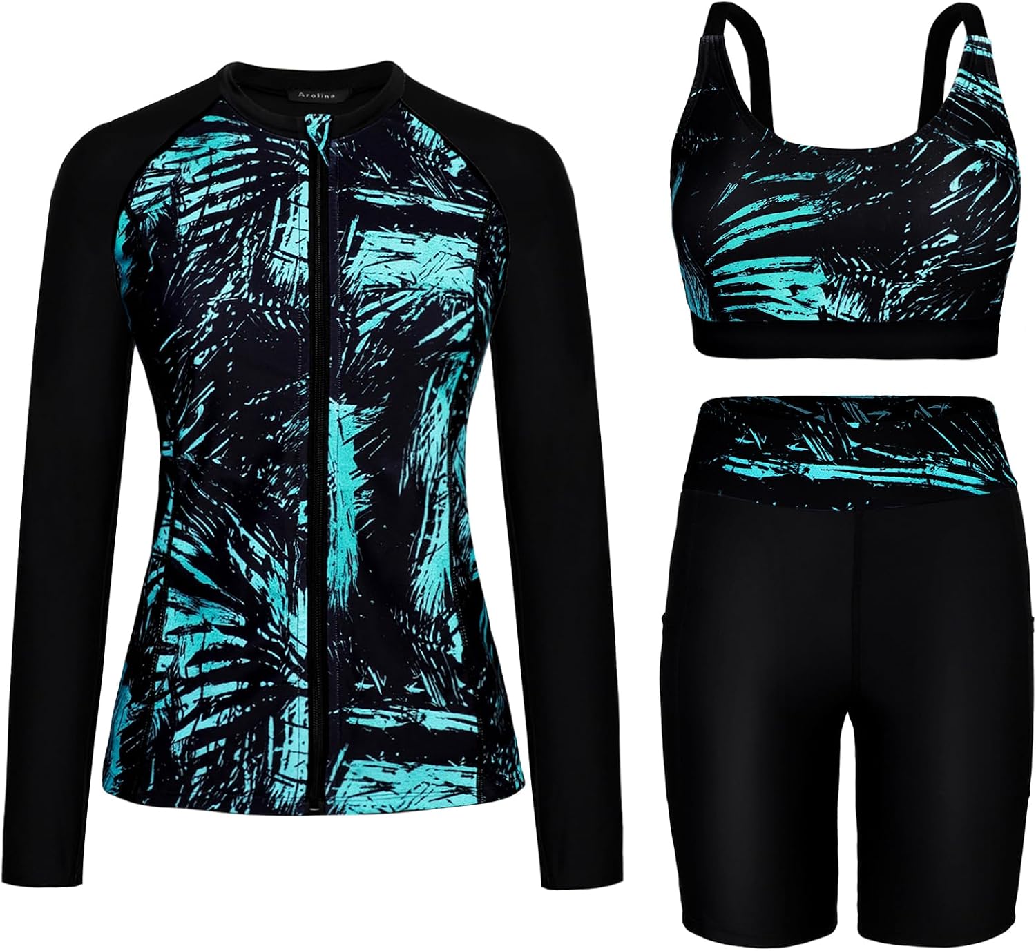 Detalle de Arolina Women's Rash Guard Long Sleeve Swim Shirt with Shorts: 3-Piece Set for Sun Protection and Comfort (2026)