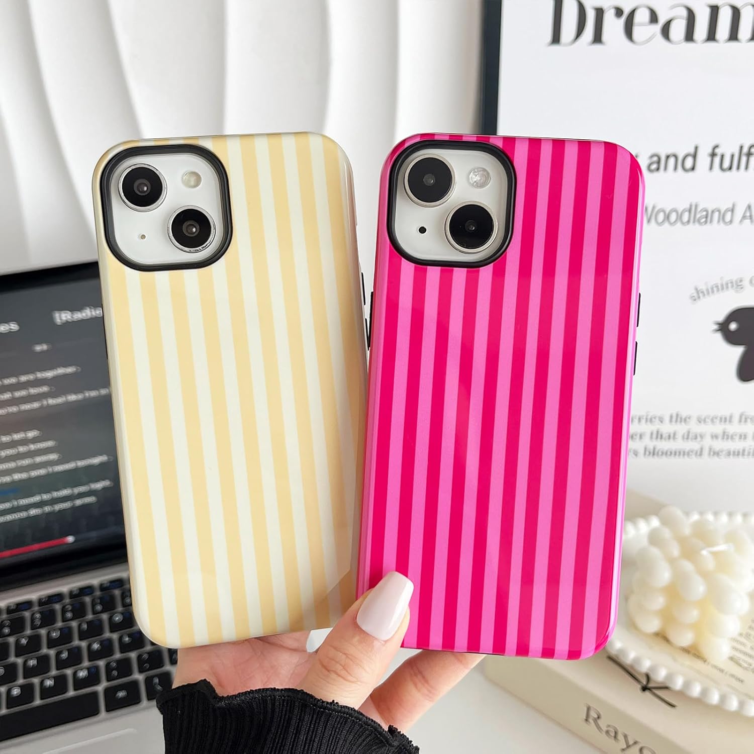Thumbnail 4 de CHEDEMK iPhone 13/14 Case - Cute Pink Striped Pattern, Shockproof TPU + PC
