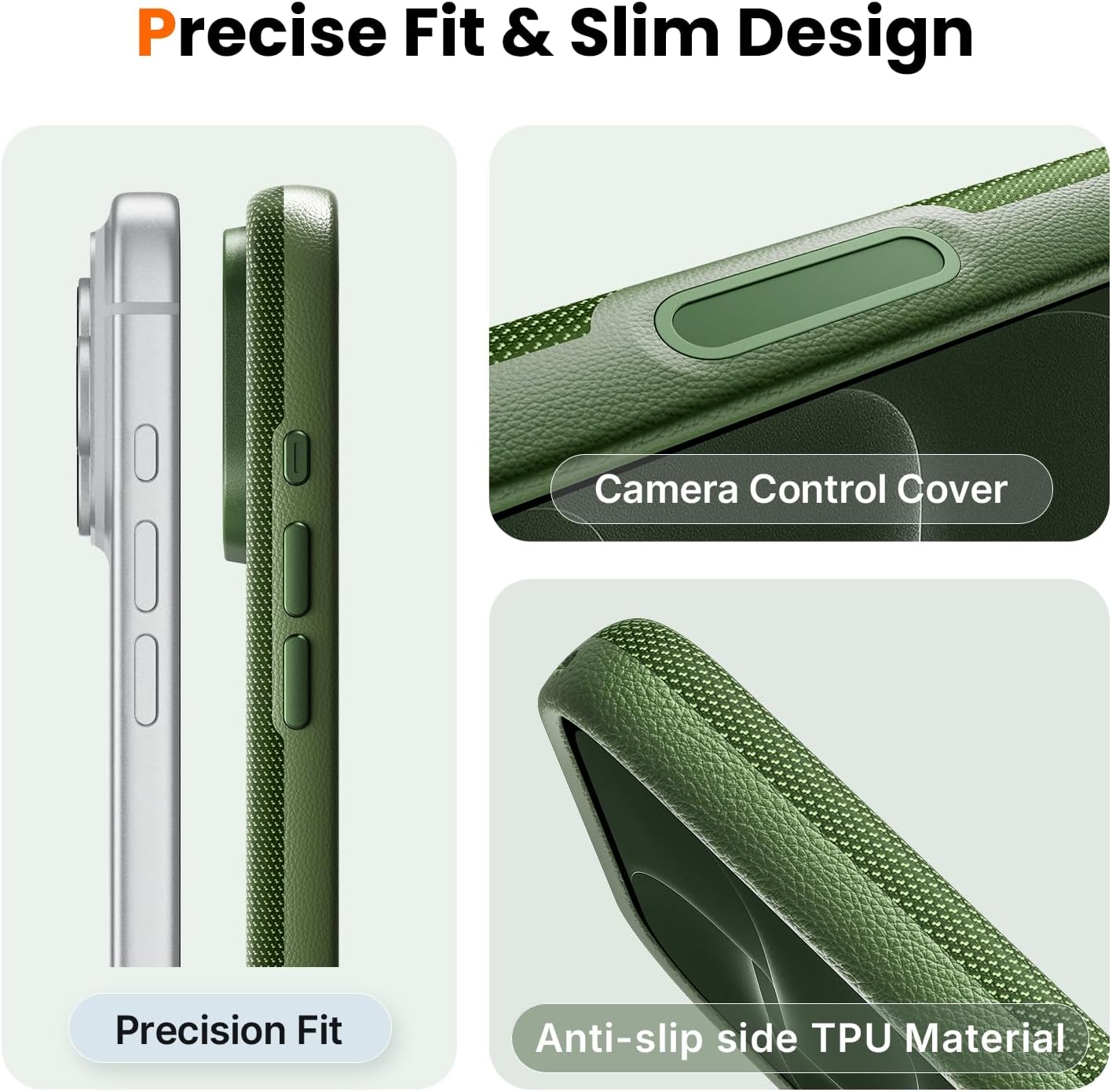 Detalle 1 de Mkeke iPhone 18 Pro Techwoven Case, Green, MagSafe Compatible
