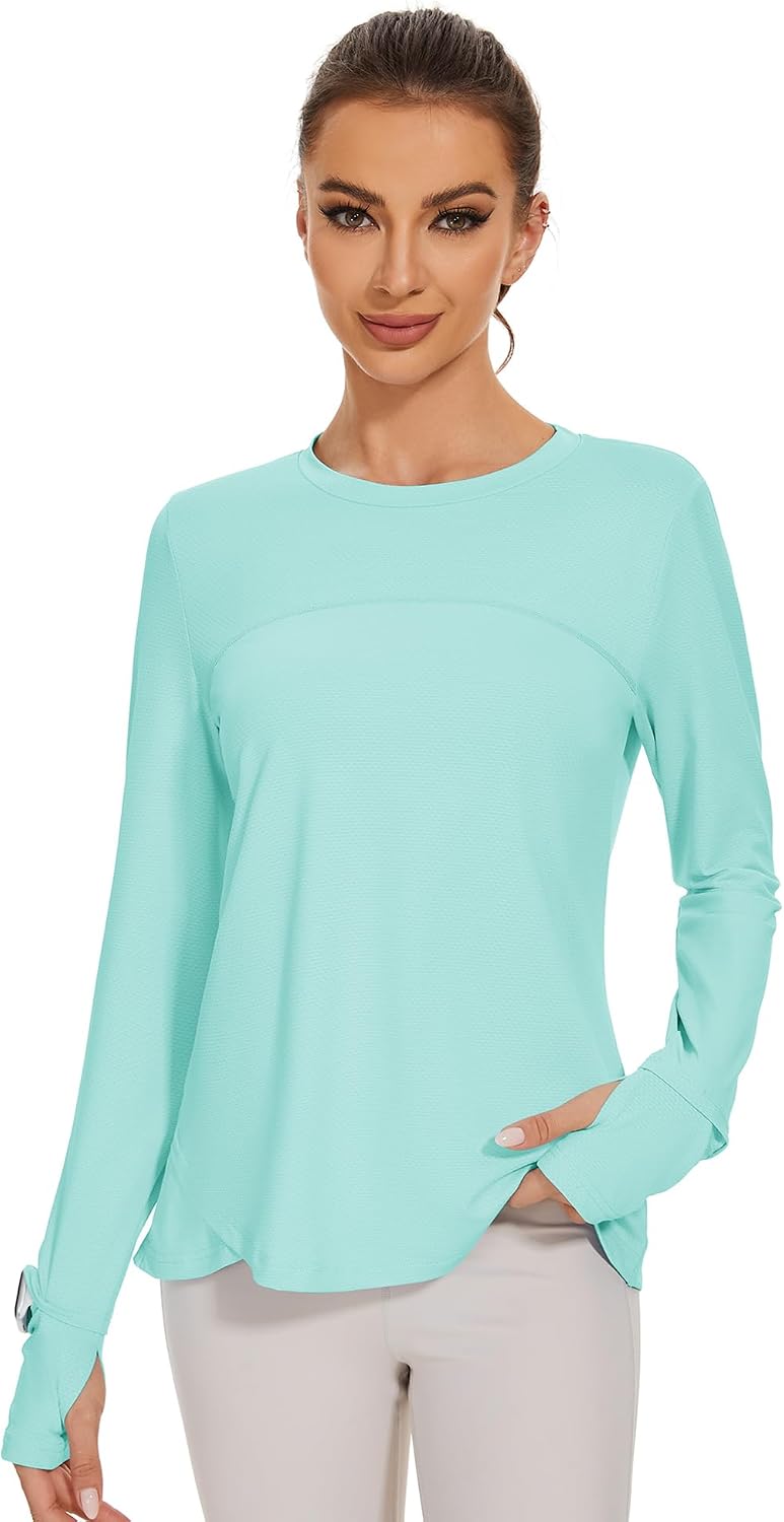 Detalle 2 de IECCP Long Sleeve Workout Shirts for Women with UPF 50+ and Thumbholes