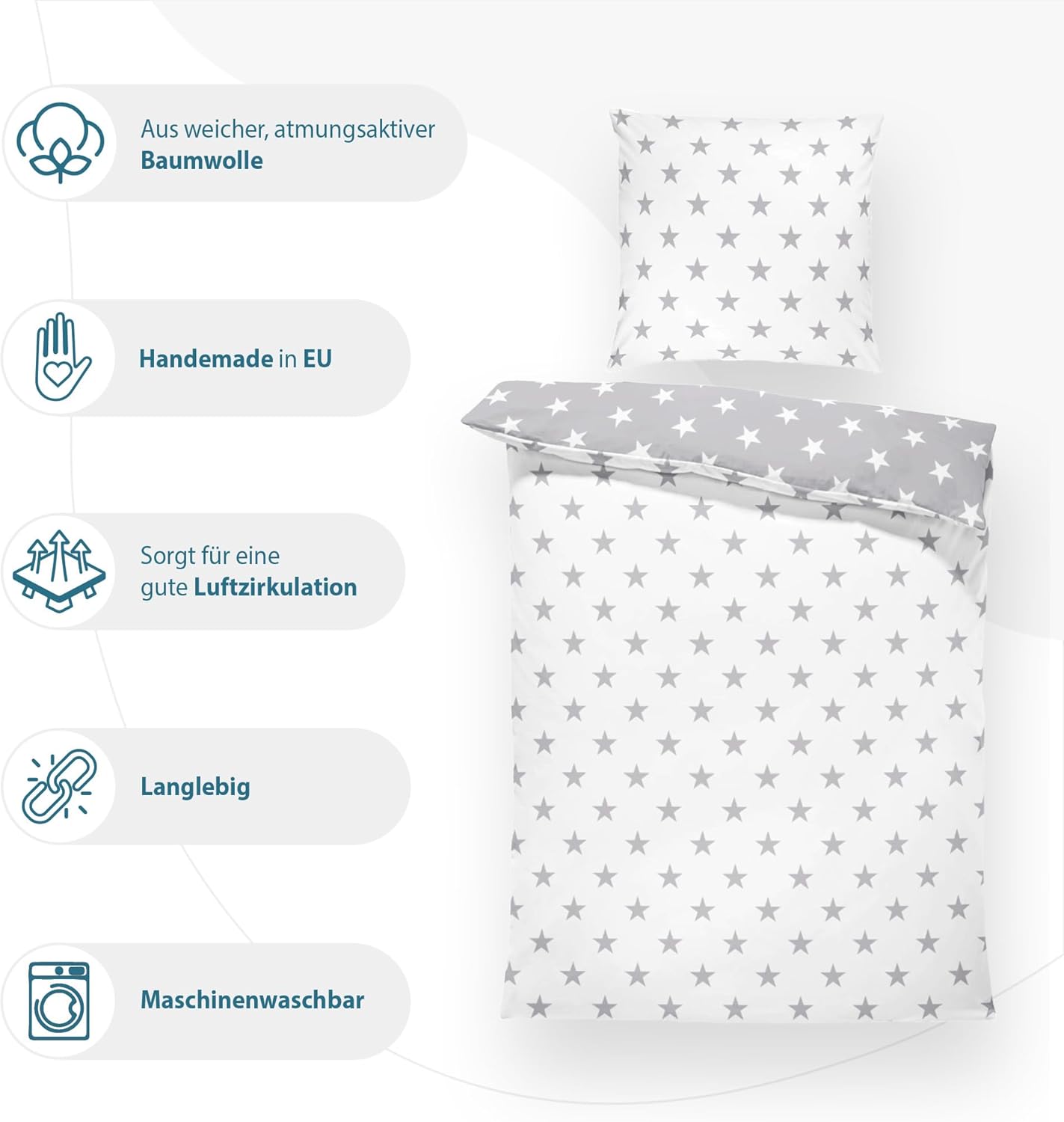 Thumbnail 4 de Totsy Baby Copripiumino lettino neonato 100x135 cm in cotone con federa 60x40 cm (Oeko-Tex) per culla