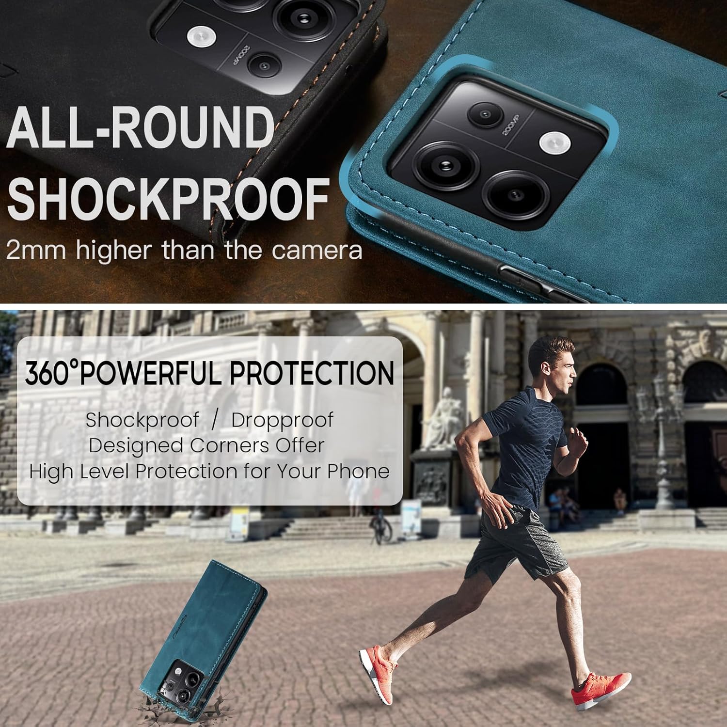 Thumbnail 4 de Handyhülle im Flip-Case-Stil für Xiaomi Redmi Note 13 Pro 5G & Poco X6 5G (PU Leder/TPU) – Kartenfach, Standfunktion, Blaugrün