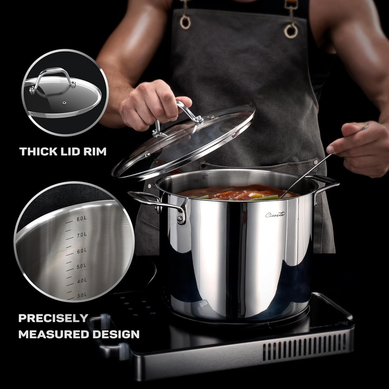 Thumbnail 6 de Ciwete 11-Piece Tri-Ply Stainless Steel Cookware Set with Steamer Insert