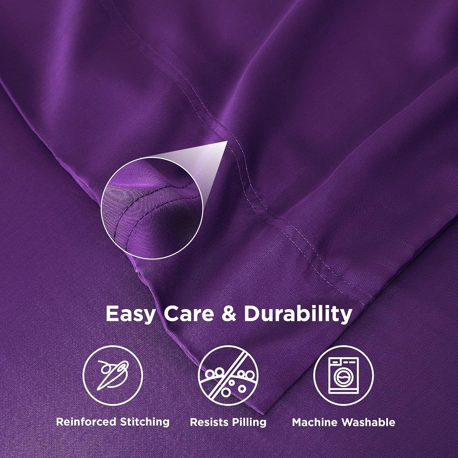 Detalle de Bedsure King Size Bamboo-Derived Rayon Pillowcases, Purple, Set of 2