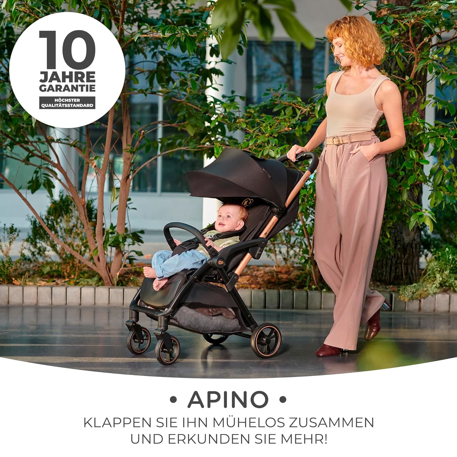 Detalle de Kinderkraft APINO Buggy bis 22 kg – Liegebuggy, leichtes Reise-System, Auto-Faltfunktion, Schwarz