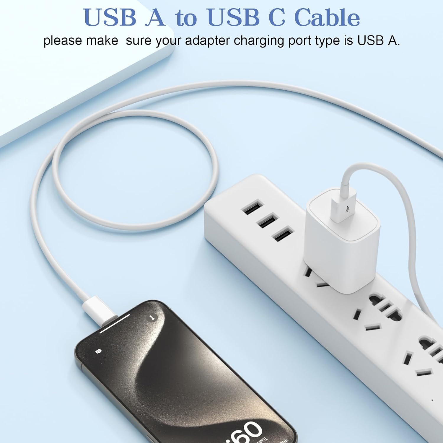 Detalle de USB to USB-C Cable 3FT for CarPlay (USB A to USB-C) – White