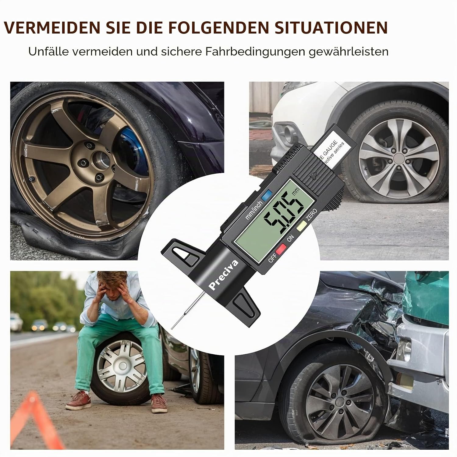 Thumbnail 6 de Preciva Reifen-Profilmessgerät Profiltiefenmesser 0–25 mm mit LCD-Display und Ersatzbatterie
