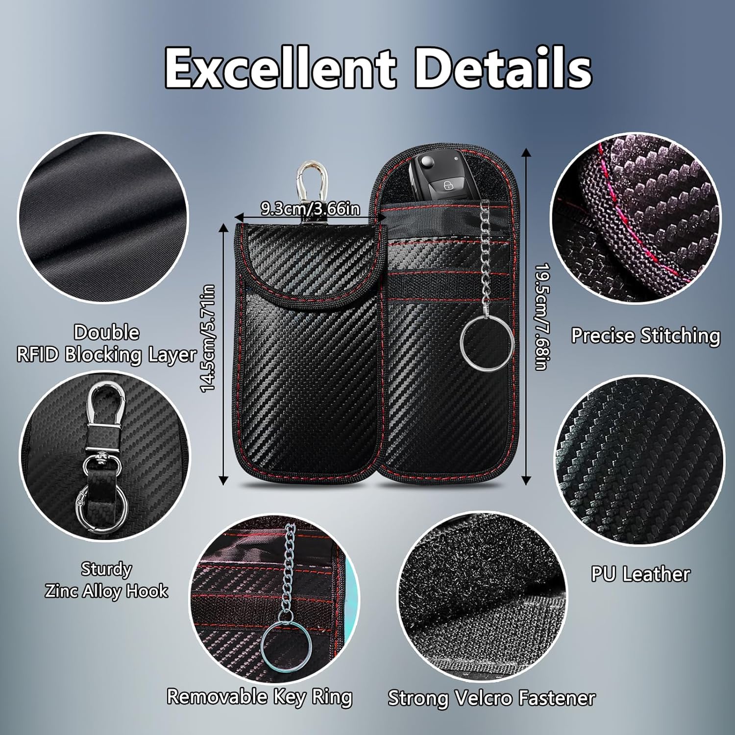 Detalle 2 de Boîte Anti RFID pour Clé Voiture Ocuvaep – Protection Keyless Go avec Étui et Compartiments